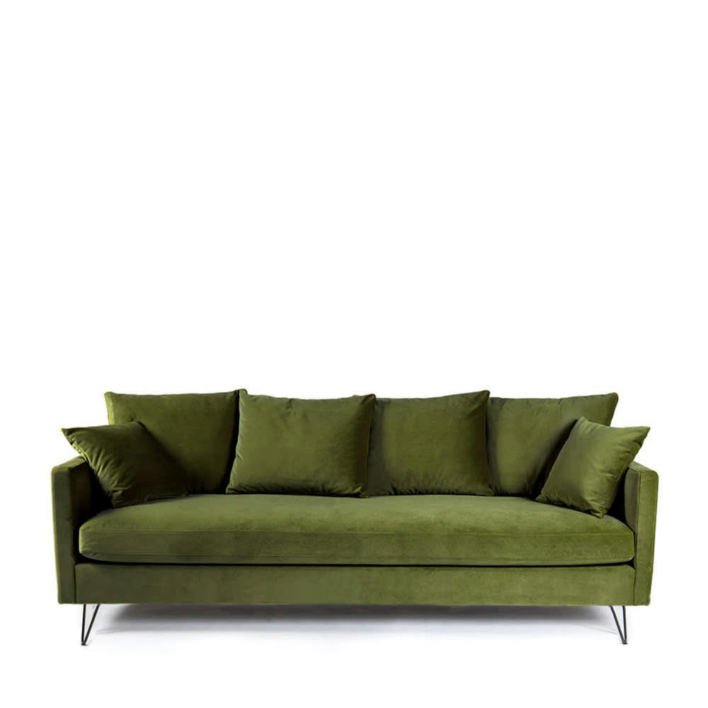 VILLABON - Canapé convertible 3 places en velours pieds épingles noirs vert olive