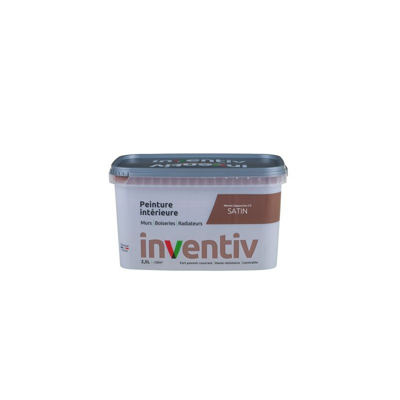Peinture pour mur boiserie radiateur Marron Cappucino n°2 satiné 2,5 L INVENTIV