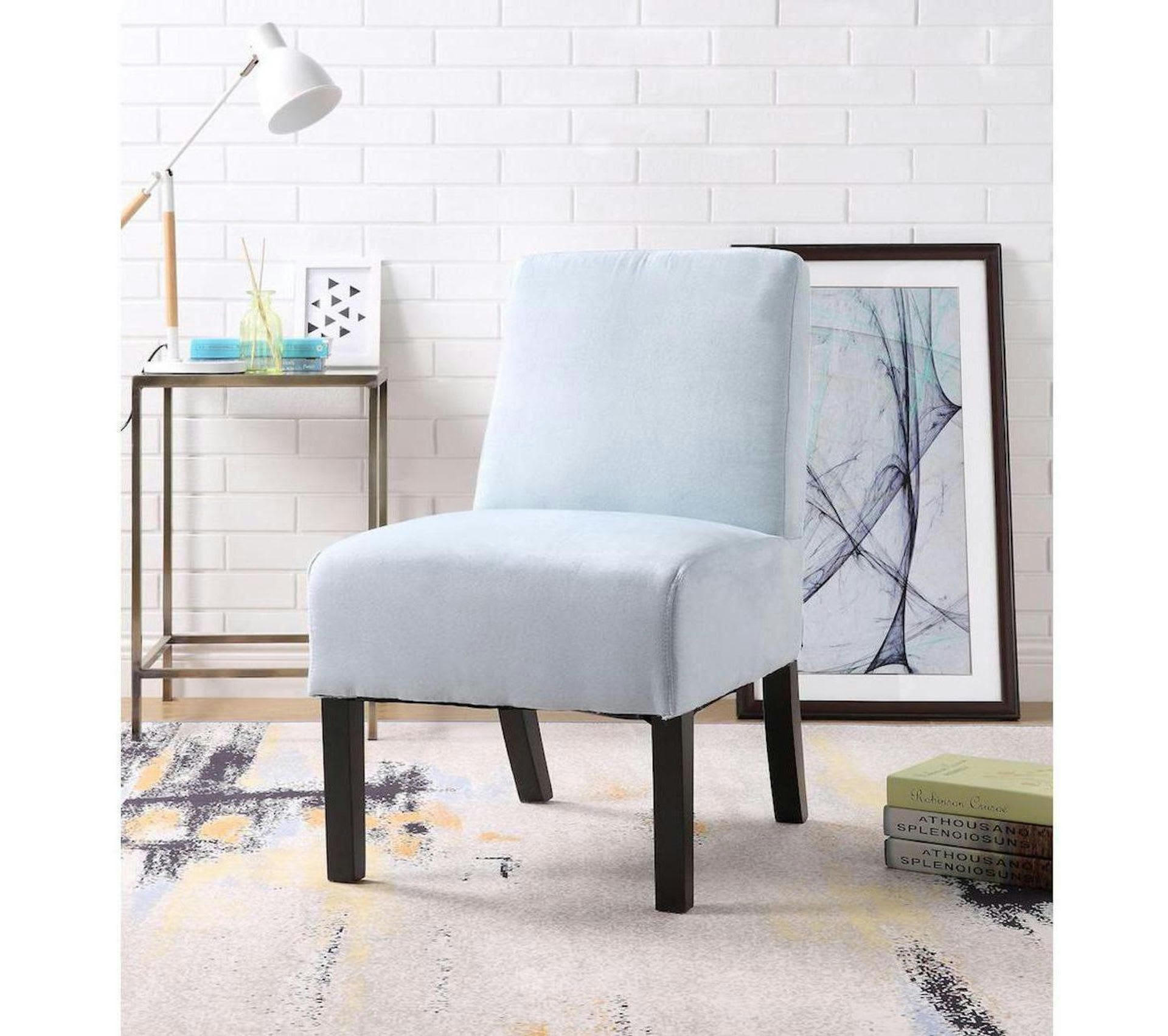 FADA - Fauteuil assise tissu bleu pieds bois