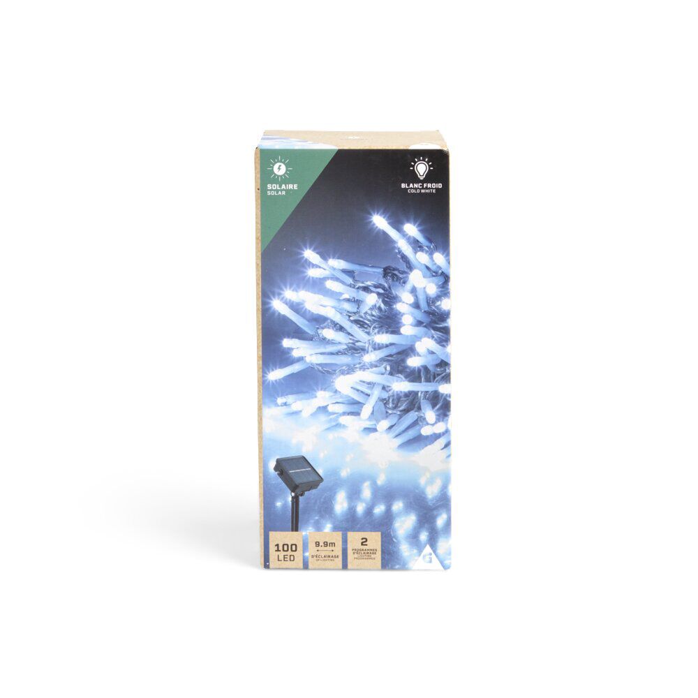 Guirlande lumineuse solaire 100LED blanc froid 9,9m