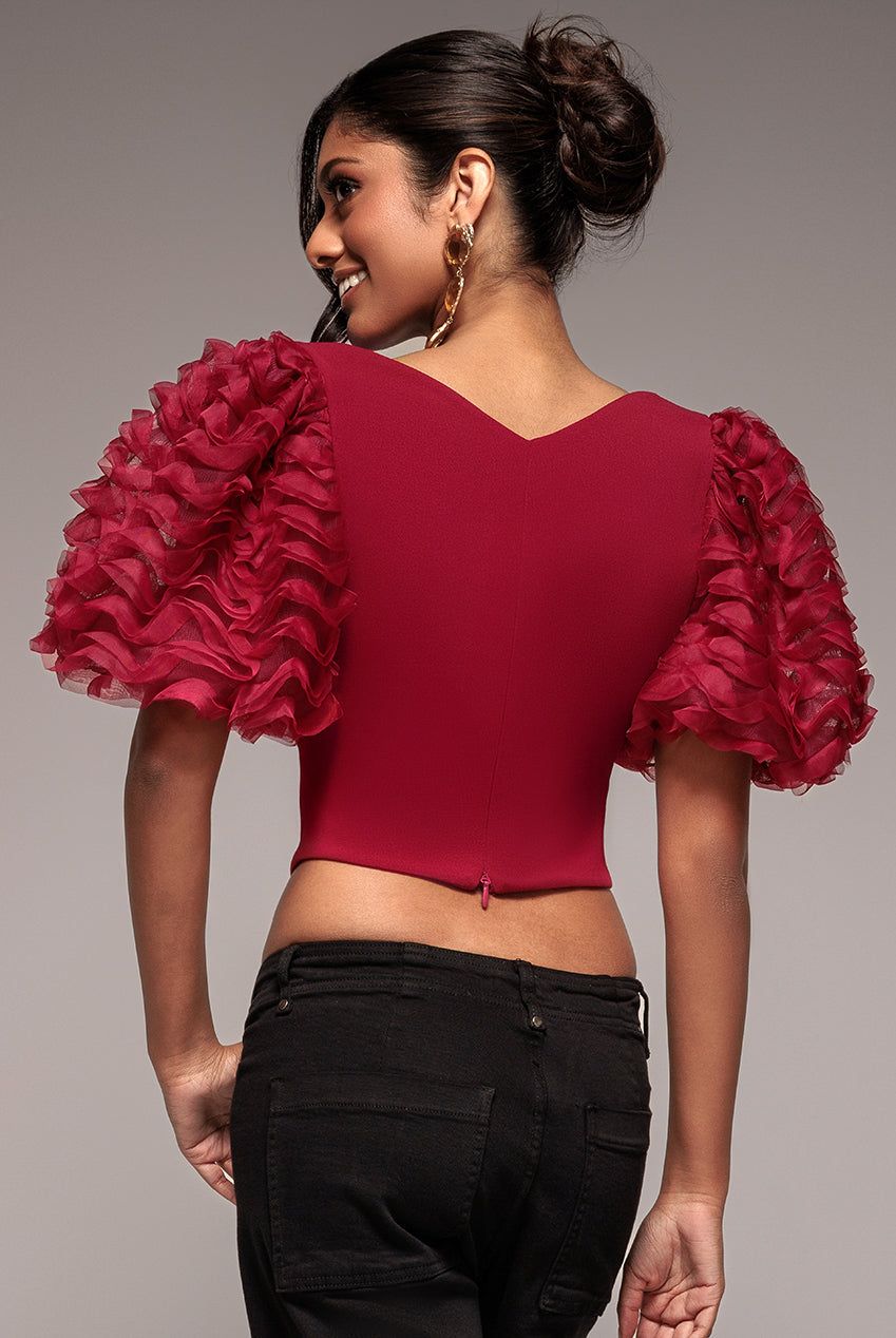 Goddiva 3D Textured Sleeve Scuba Corset Top