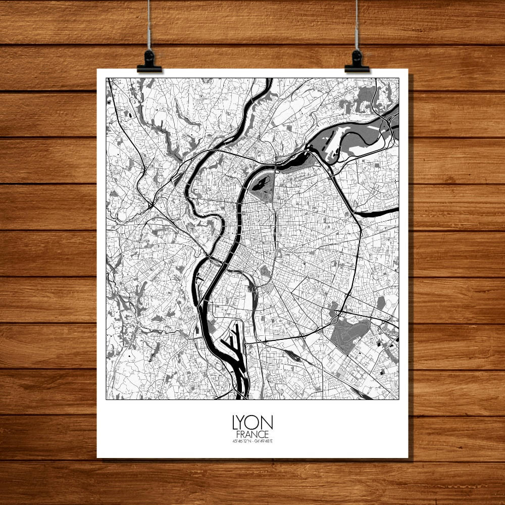 - Affiche Lyon Carte N&B 40x50