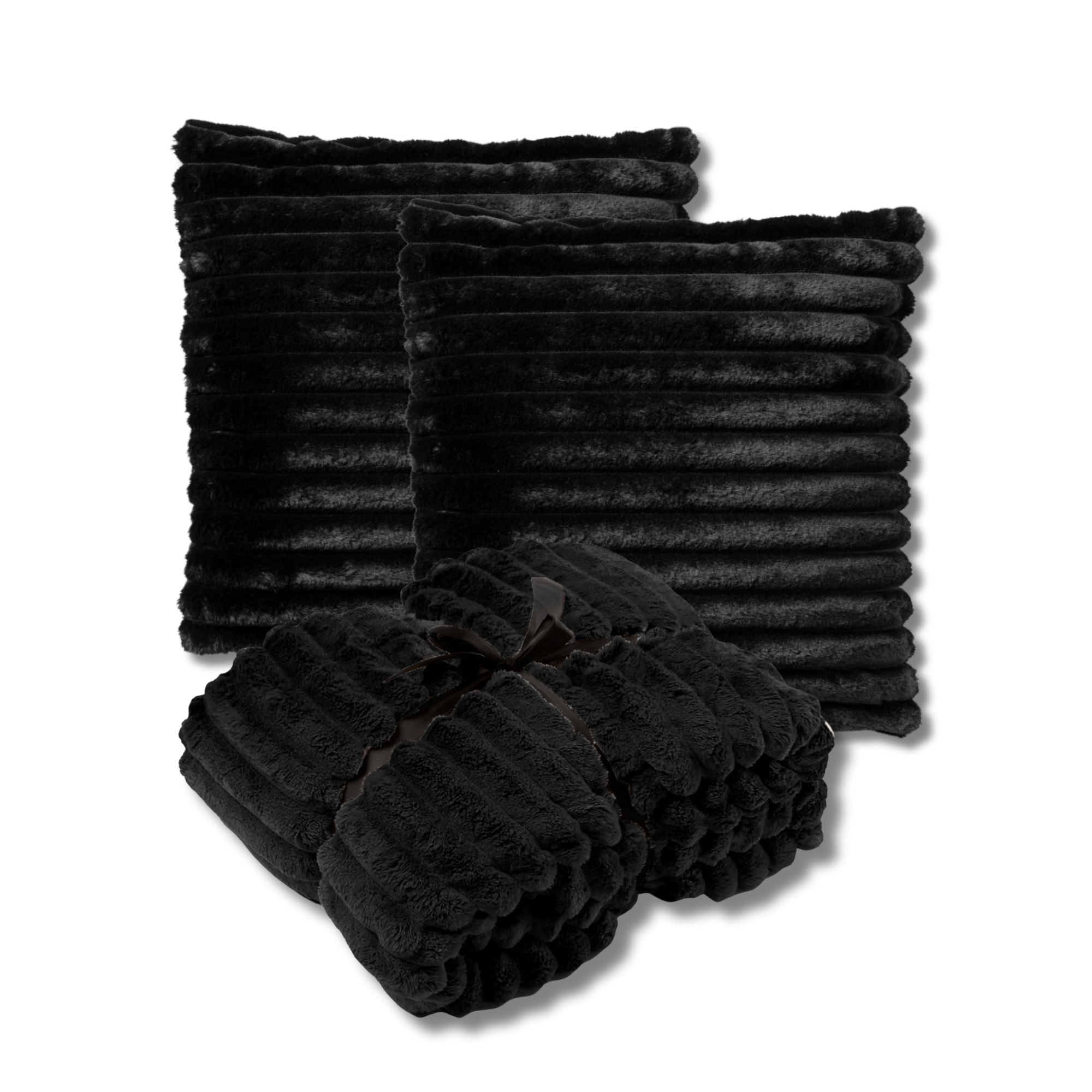 VOORDEELSET - 3-delig - Hazel & Ricky - 2 sierkussens 50x50 cm - 1 plaid 150x200 cm - zwart