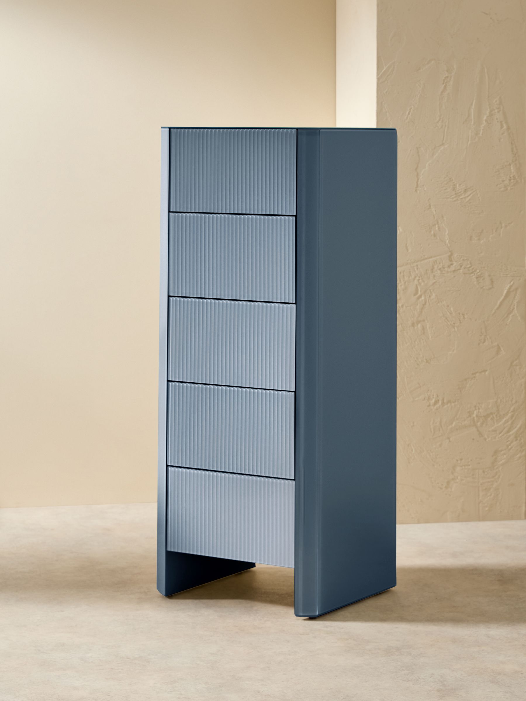 Eleni 5 Drawer Chest of Drawers in Blue Glass