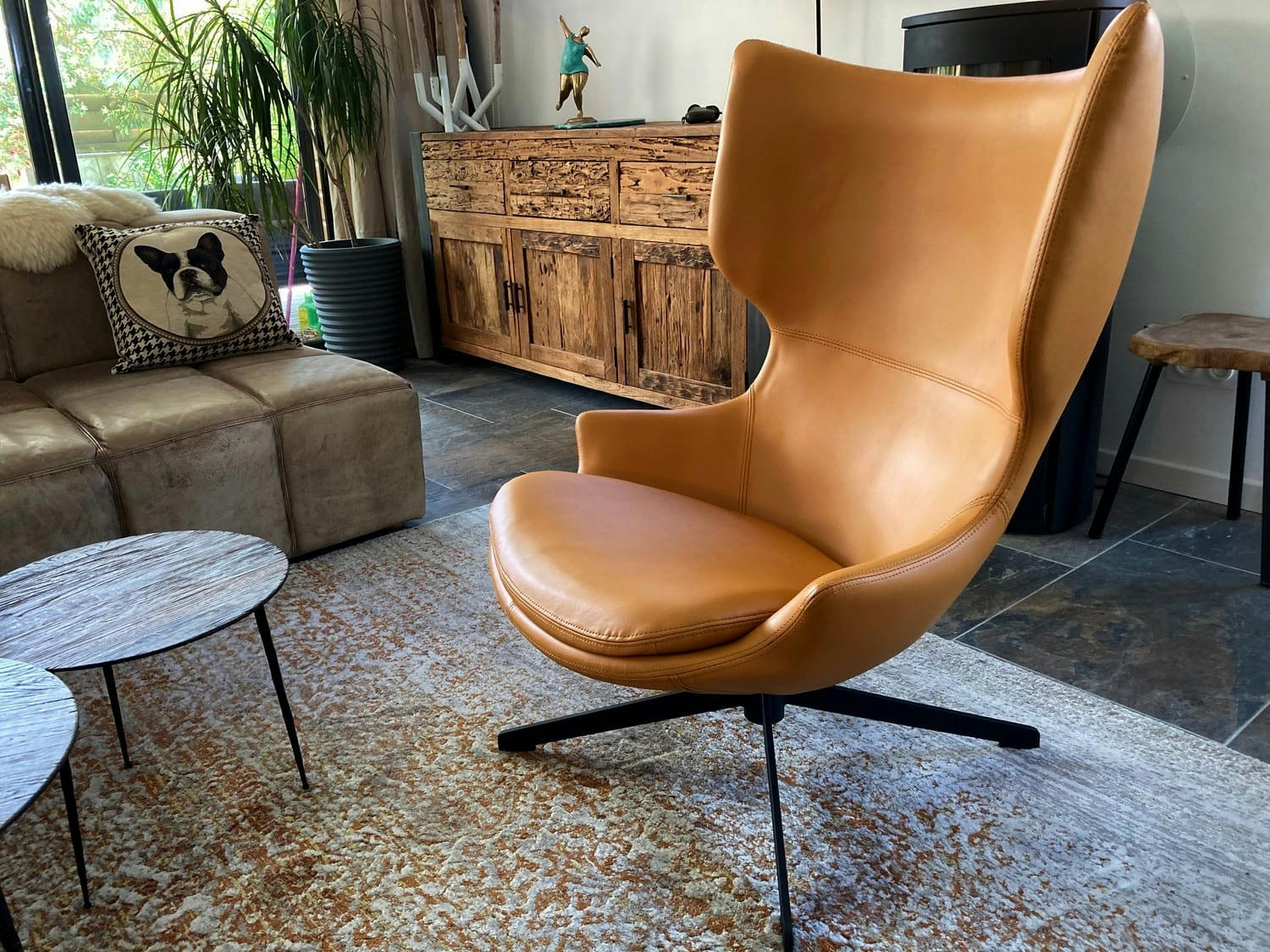 TORINI - Fauteuil rotatif aspect cuir jaune