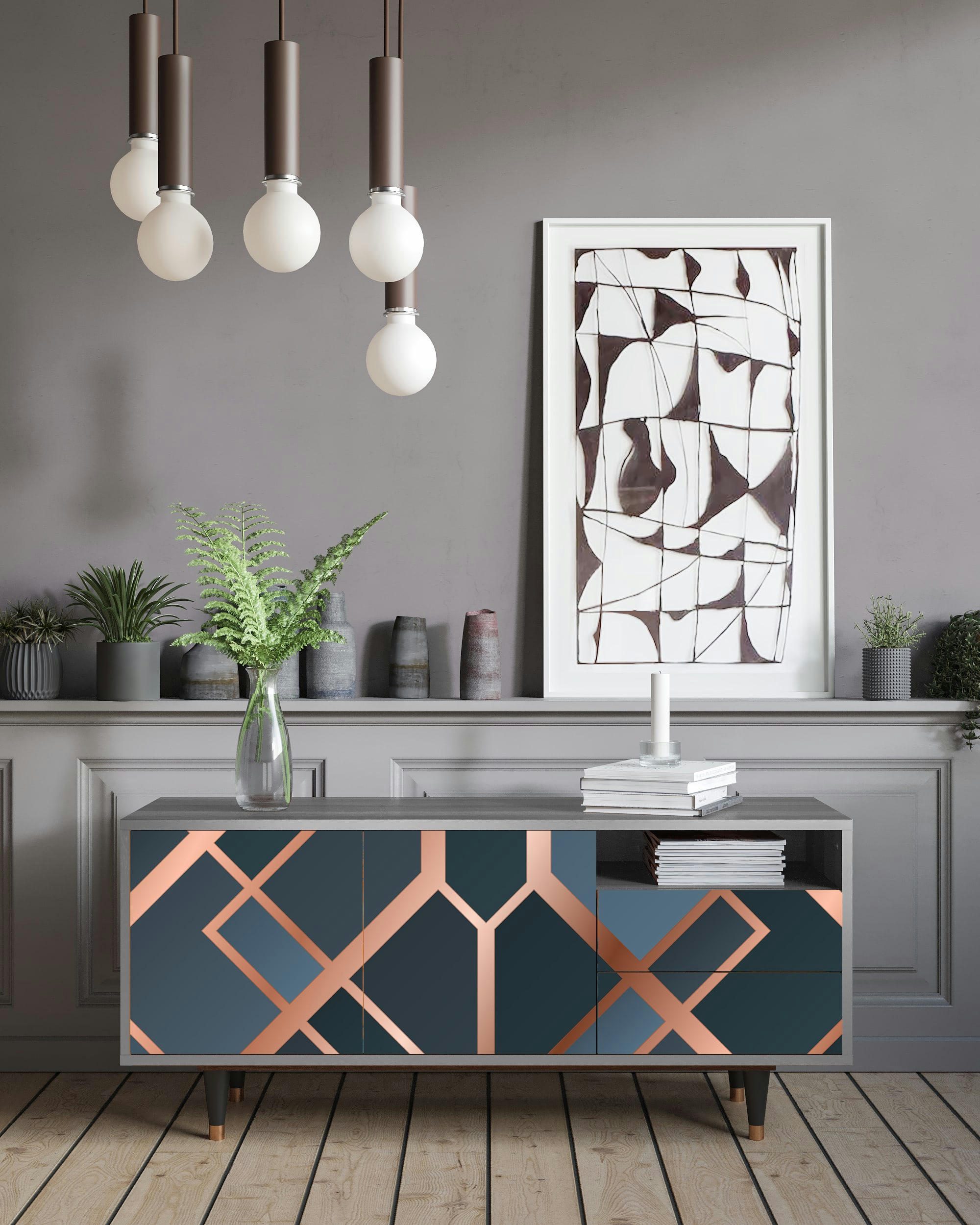 ASHY 1920' - Meuble TV  bleu-vert 2 tiroirs et 2 portes L 125 cm