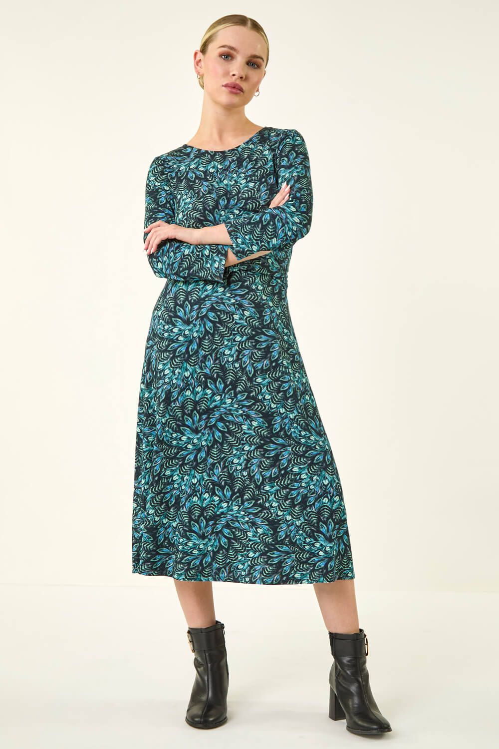 Roman Abstract Print Twist Front Midi Dress
