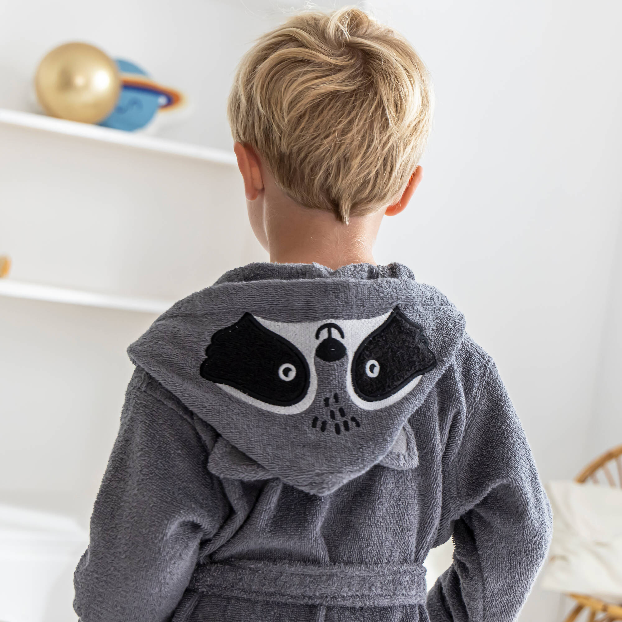 Peignoir de bain enfant raton laveur à capuche éponge coton - 340 g/m²