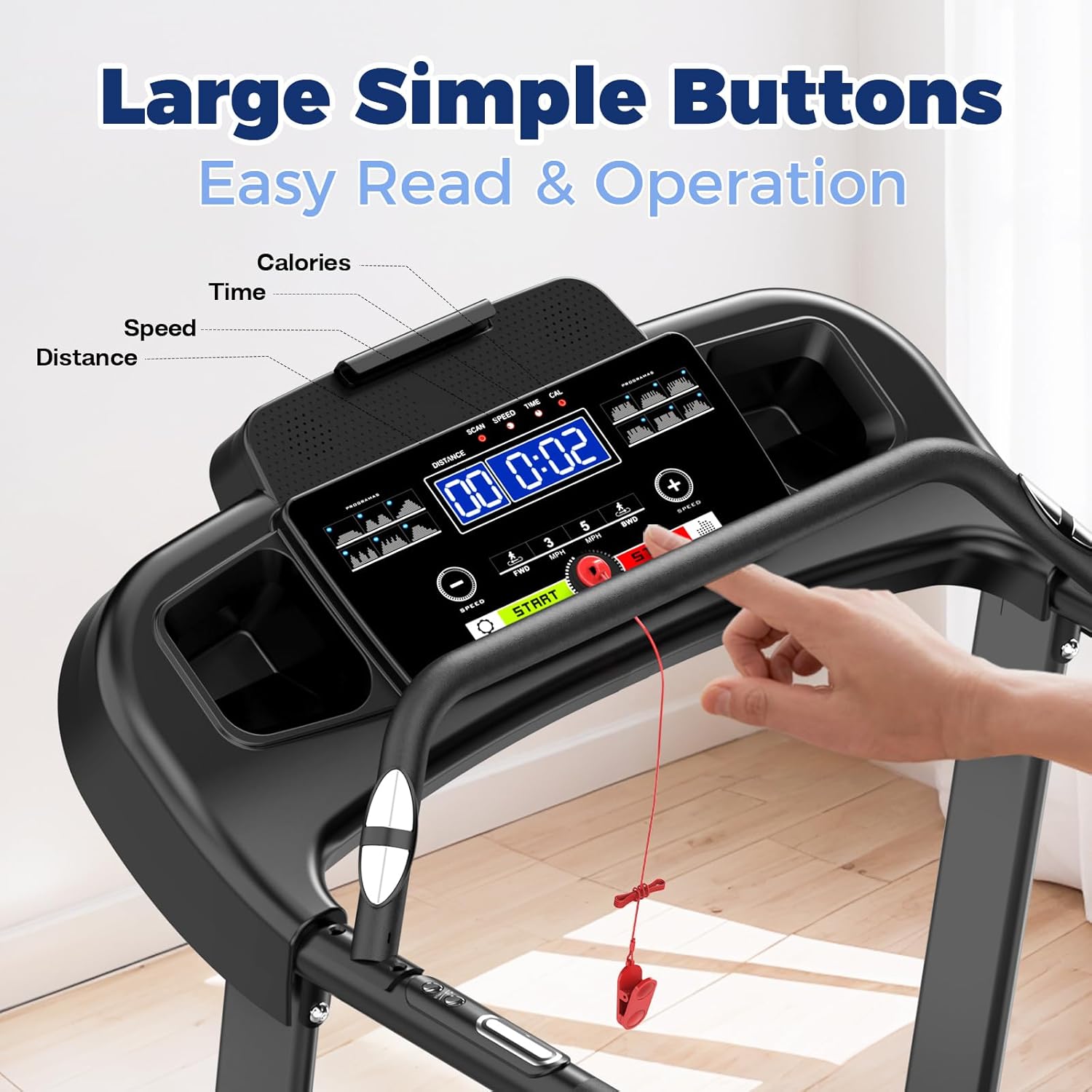 Treadmill for Senior at Home, Walking Jogging Running Pad Treadmill for Elderly, with Long Handrails, Heart Rate Monitor, Wide Running Belt, 2.5 HP, 300 LBS Capacity, PAD Stand & Cup Holder
