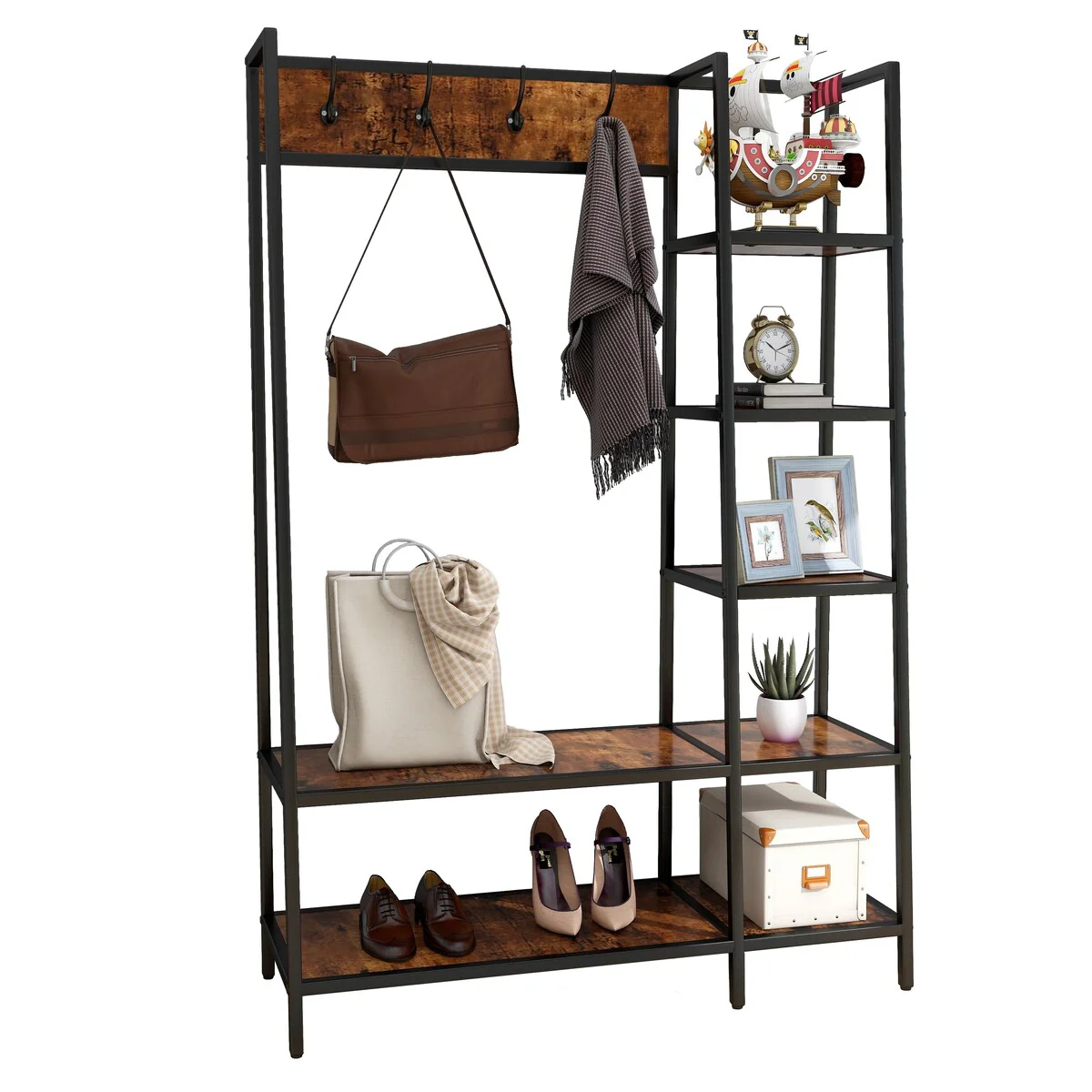 46'' Wide Solid Wood Hall Tree with Bench and Shoe Storage