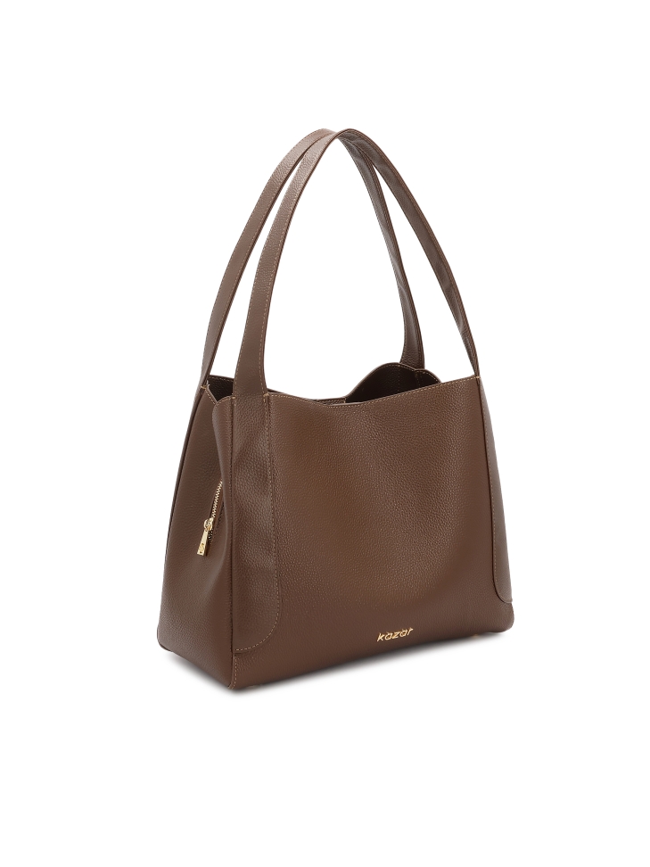 Brown pebbled leather shoulder bag