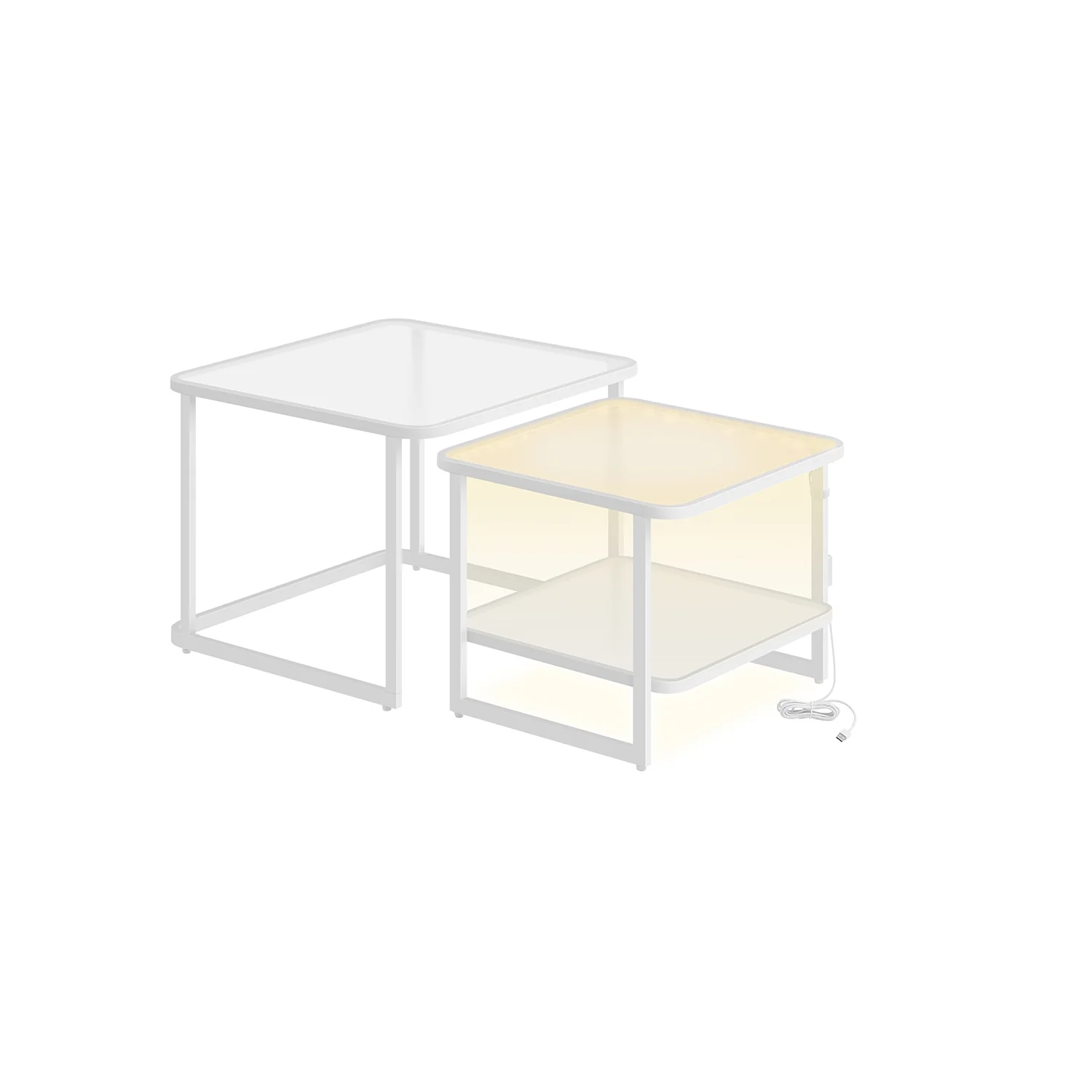 Lot de 2 tables de salon gigognes avec led
