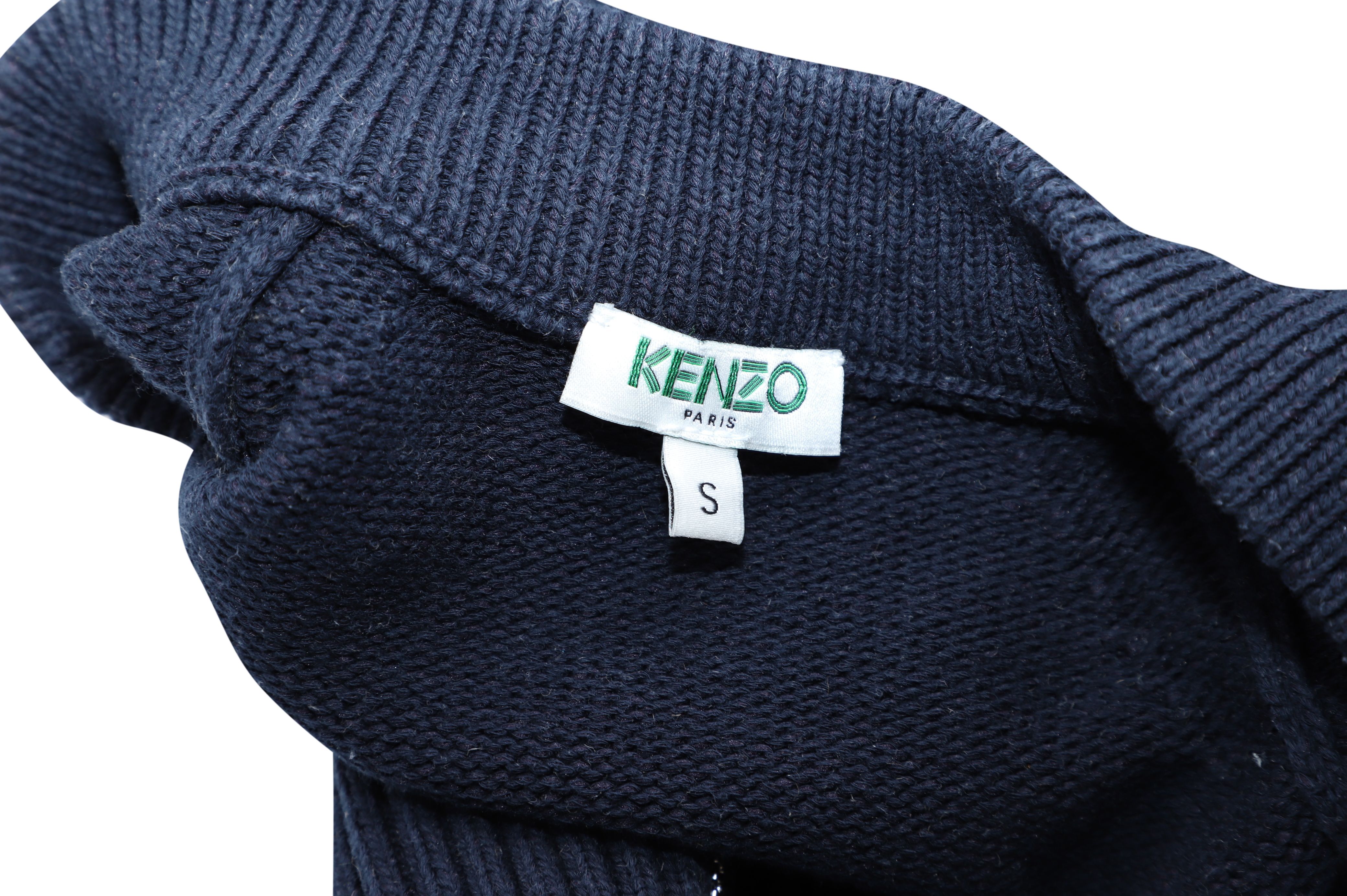 Kenzo Preloved Knit Zip Long Cardigan in Navy Blue Cotton