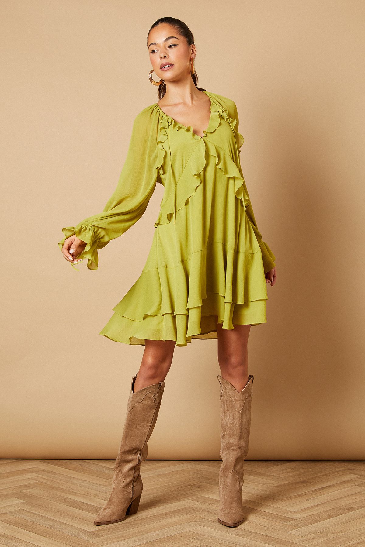 Oasis Plain Ruffle Detail Mini Dress