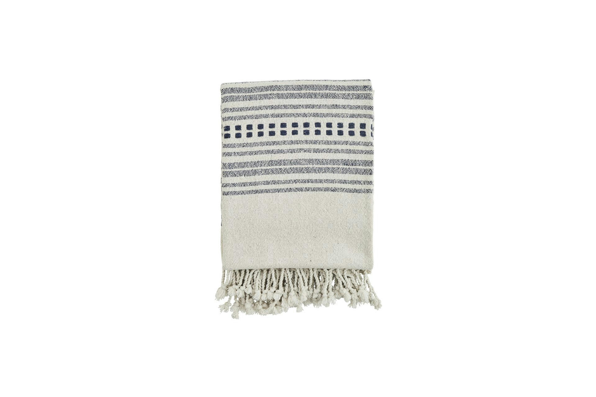 ALCA - Plaid à franges en tissu bleu et blanc 125x175