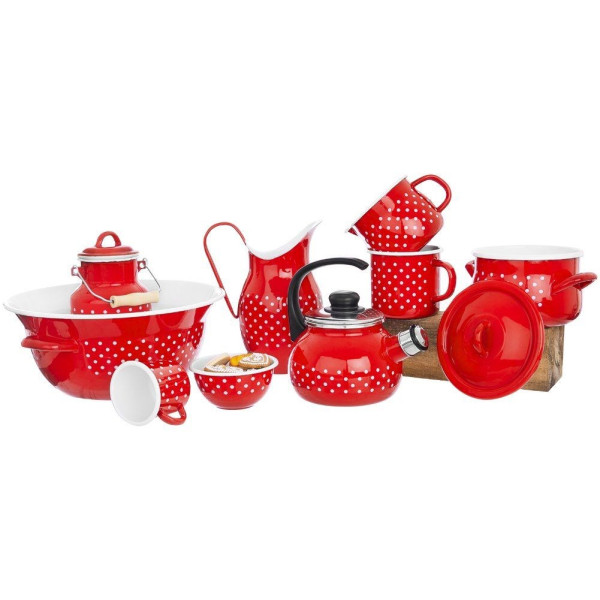 Kubek emaliowany retro grochy TECKA 800 ml