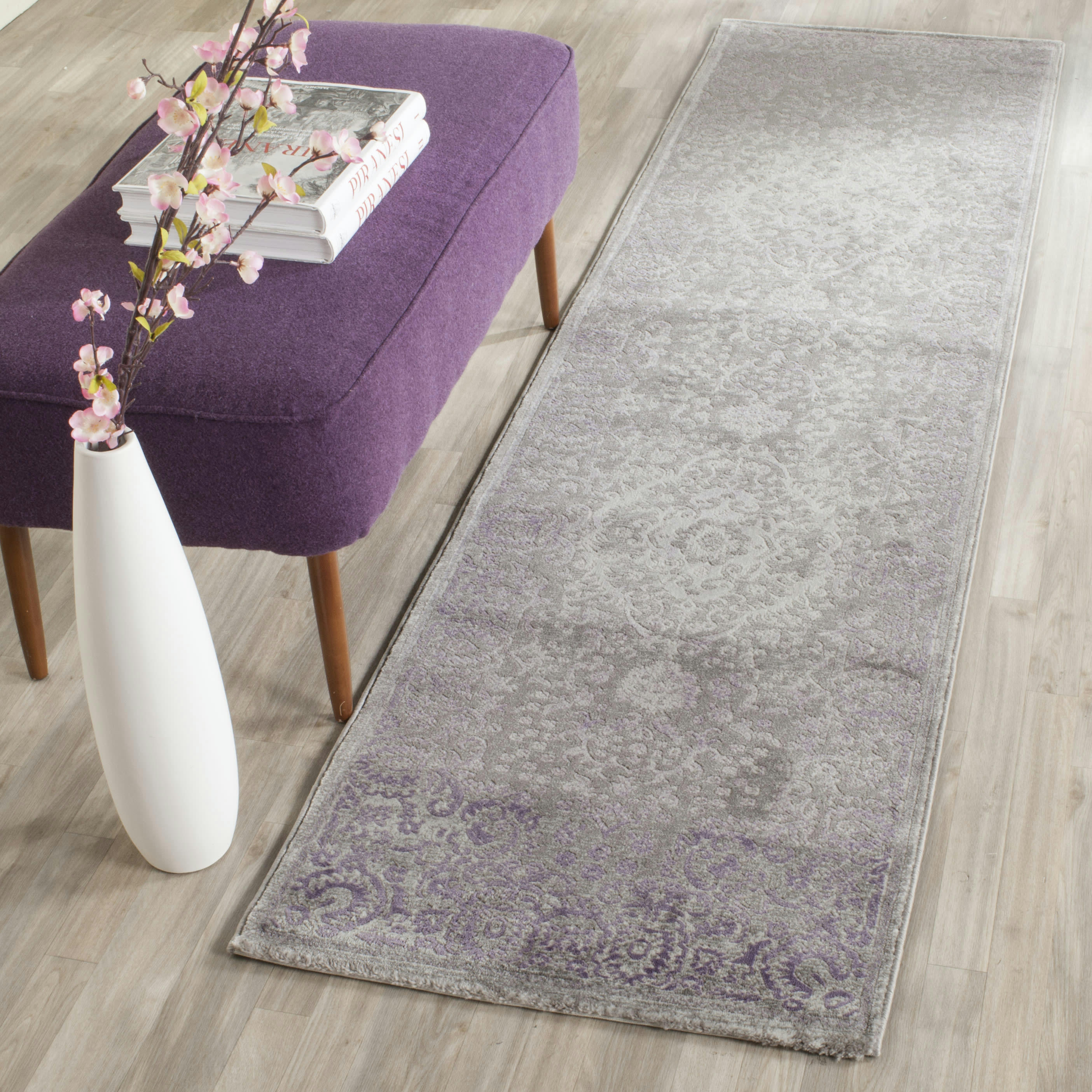 PASSION - Tapis de salon interieur en gris & violet, 66 x 244 cm