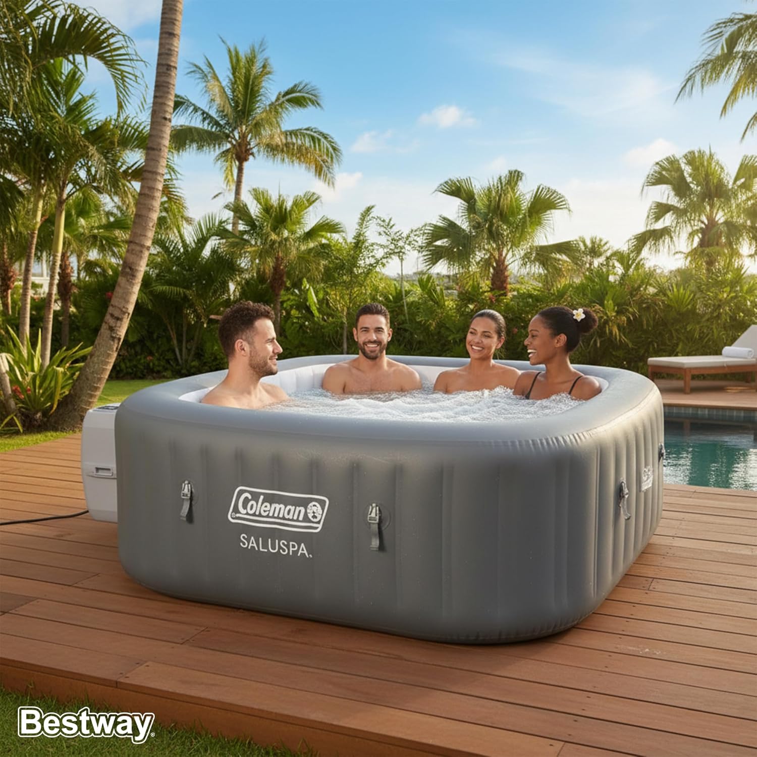 Coleman Hawaii 4 to 6 Person Inflatable Hot Tub  Square Energy-Efficient Portable Outdoor Spa with 140 AirJets  71 x 28