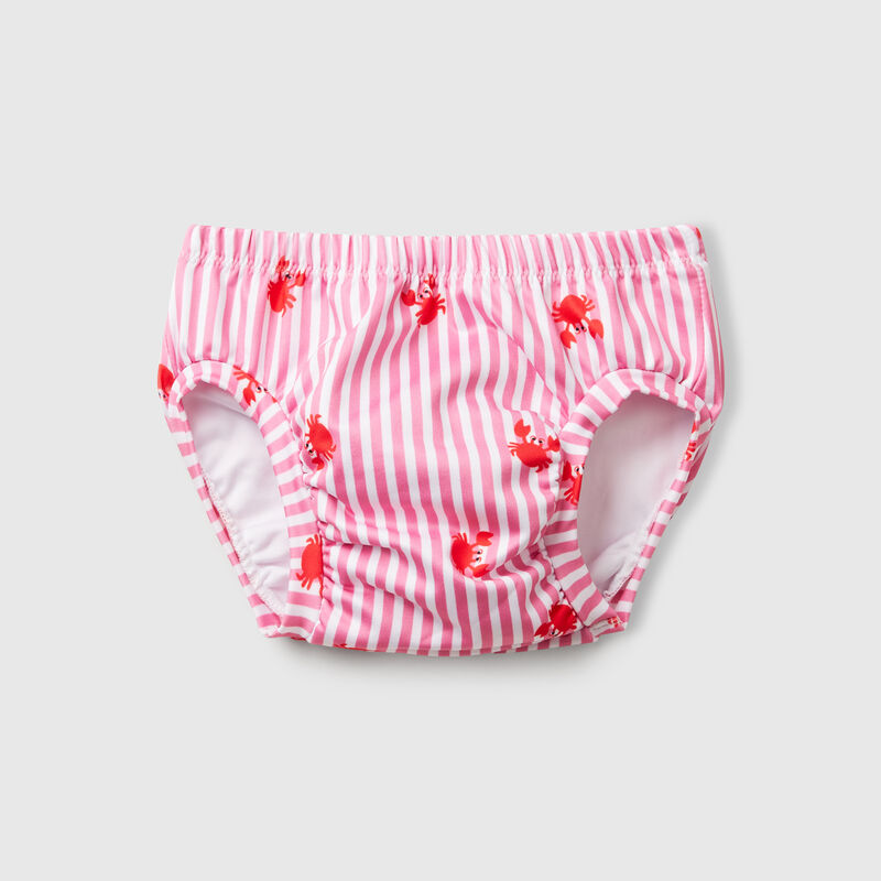 Striped swim bottoms with crabs