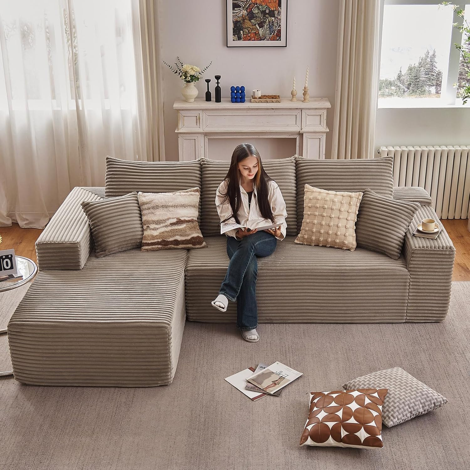 107.5 Cloud Sectional Couch with L-Shape Chaise, Modern Cloud Couch with Deep Seat, Modular Sectional Couches for Living Room, Apartment, Office, No Assembly Required