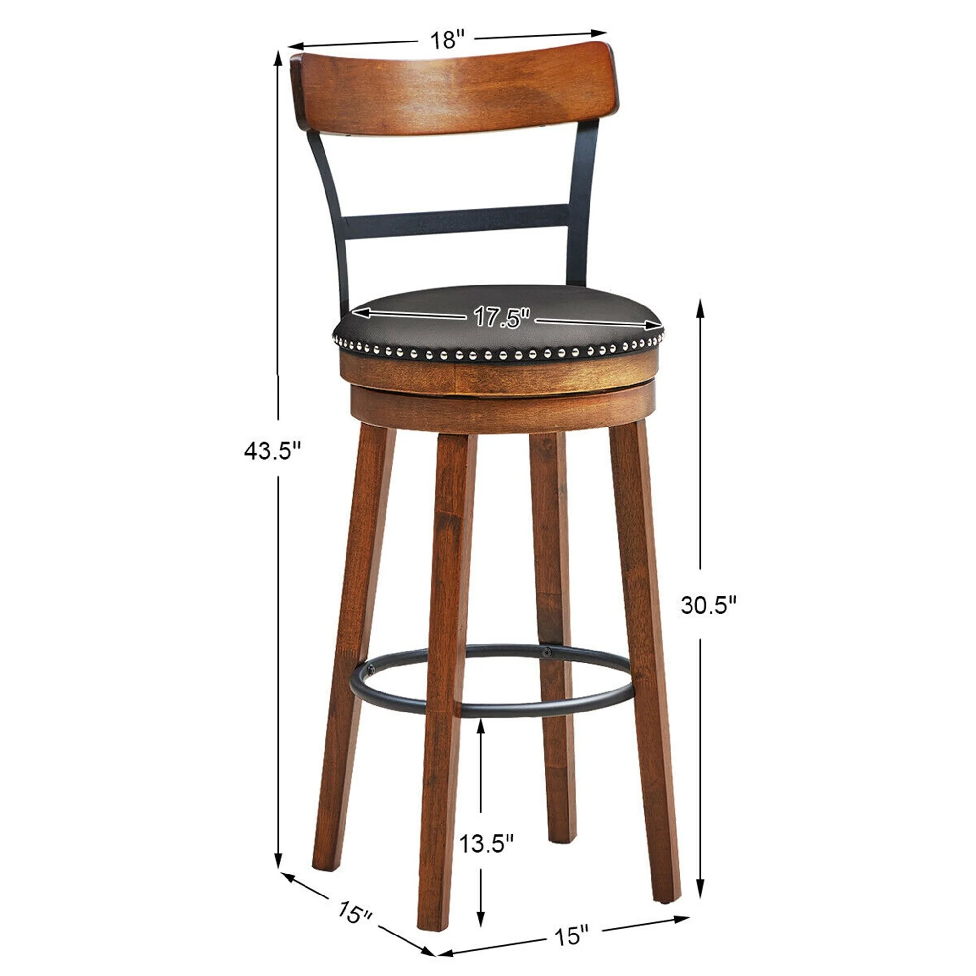 Gymax 30.5'' BarStool Swivel Pub Height kitchen Dining Bar Chair with - See Details