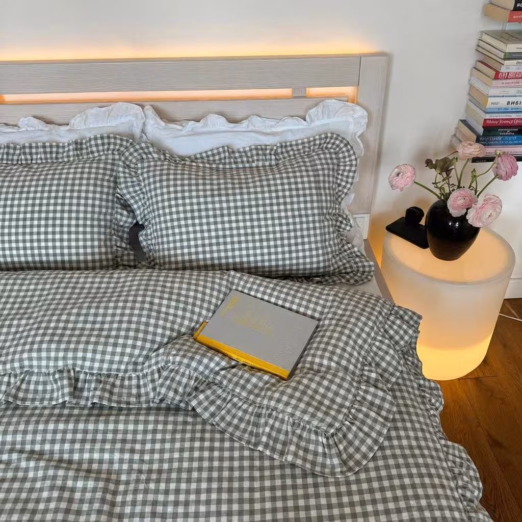 Handmade Ruffle Gingham Washed Cotton Duvet Cover Set