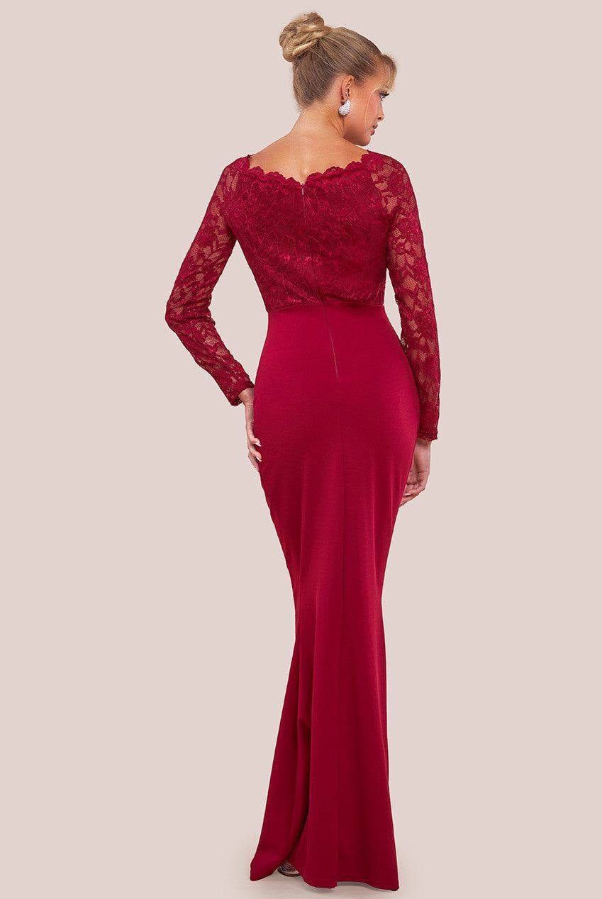 Goddiva Scalloped Lace & Scuba Maxi Dress