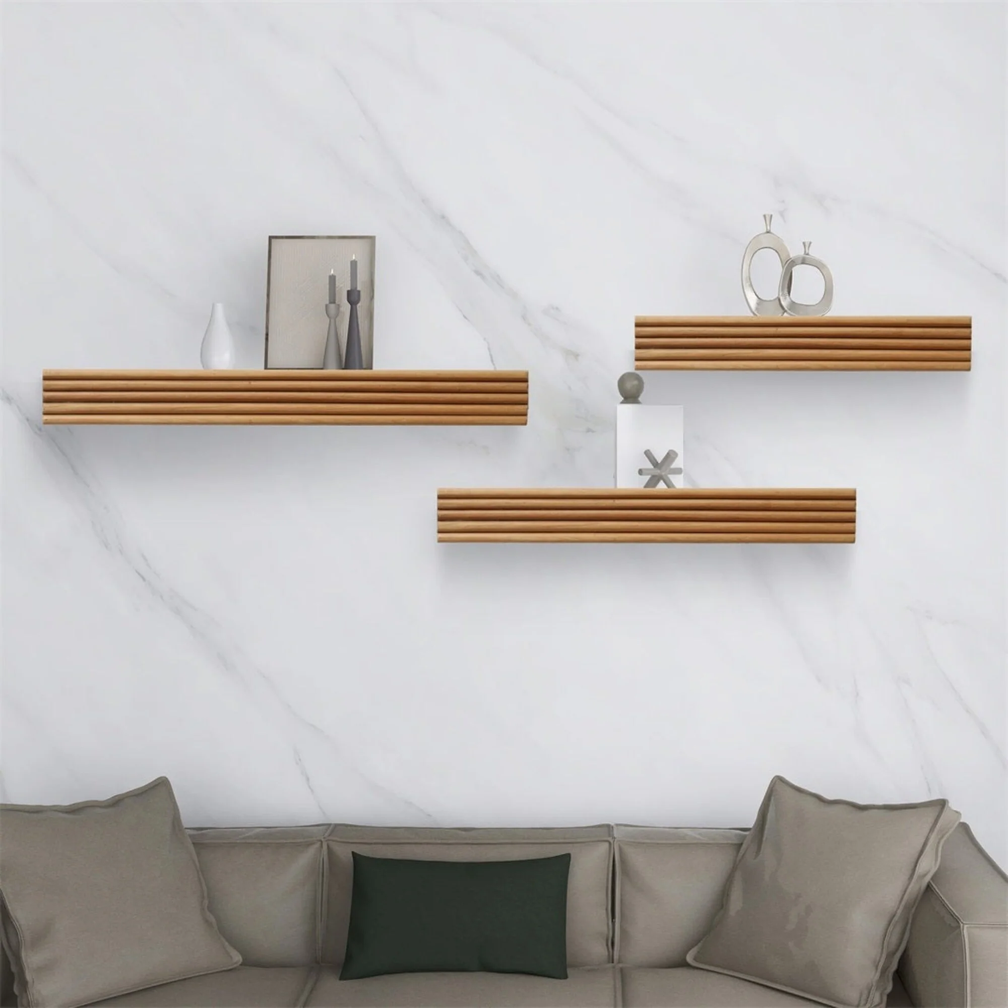 Horizontal Ridged Handmade Floating Accent Shelves - 19.75 - Brown - Set of 3