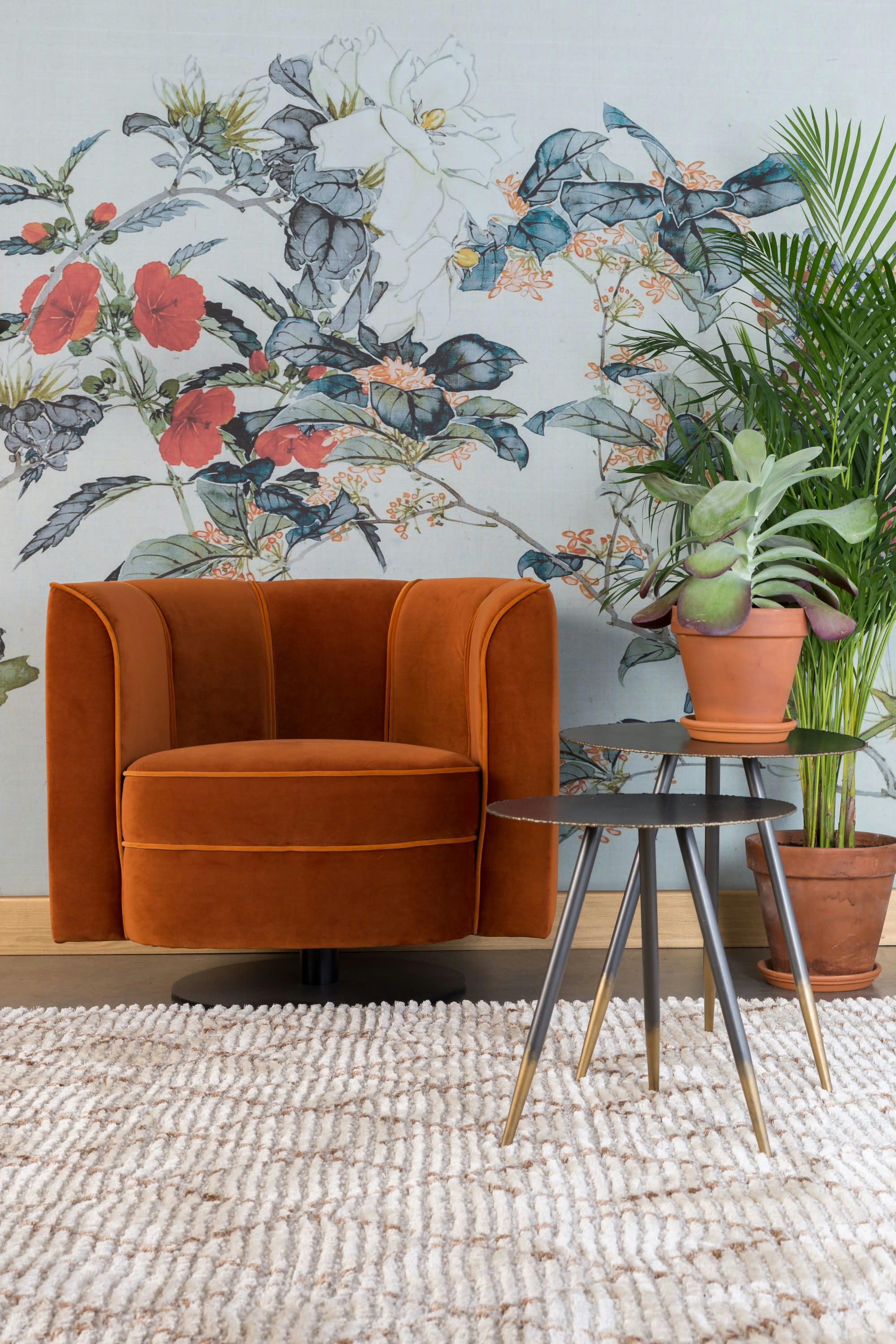 FLEUR - Fauteuil lounge en velours orange