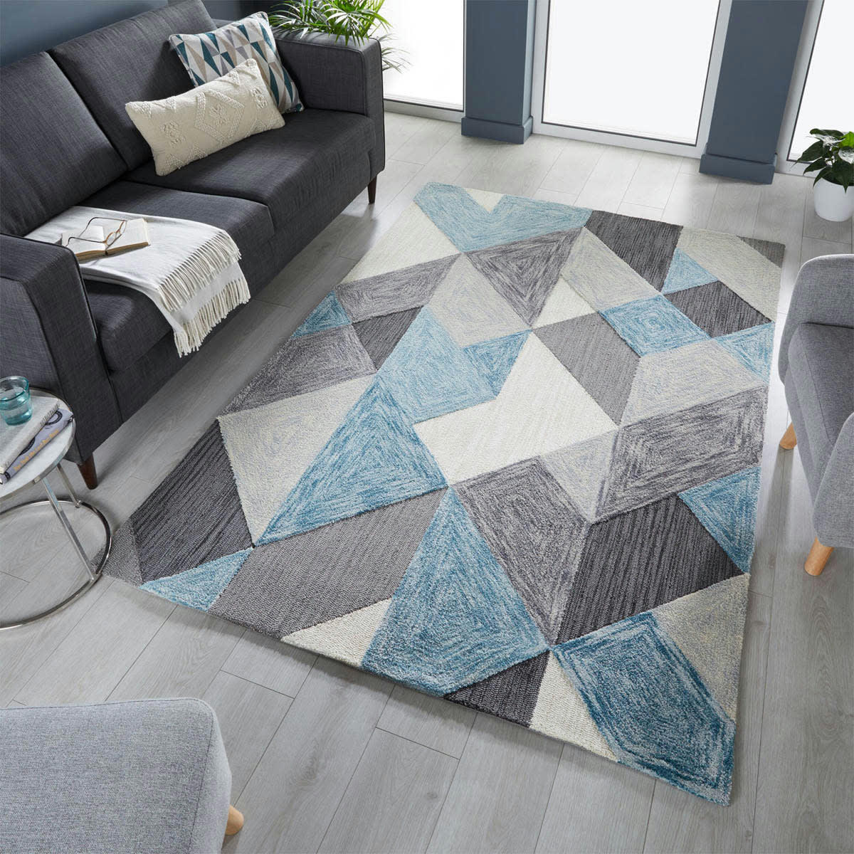 FR DESIGN - Tapis à motifs géométriques en polyester bleu 160 x 230