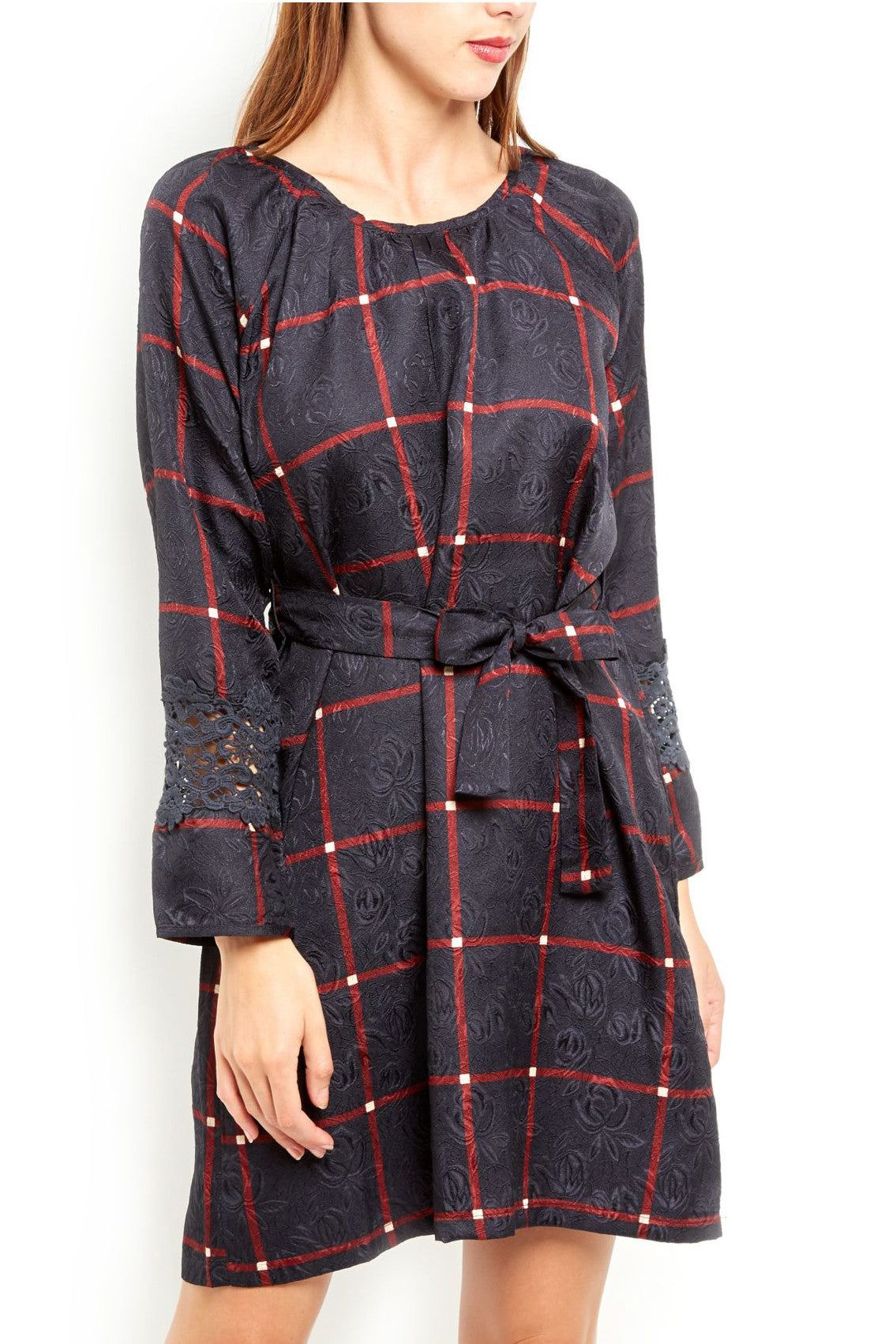 Cutie London Patterned Mini Dress with Lace Trim Sleeves