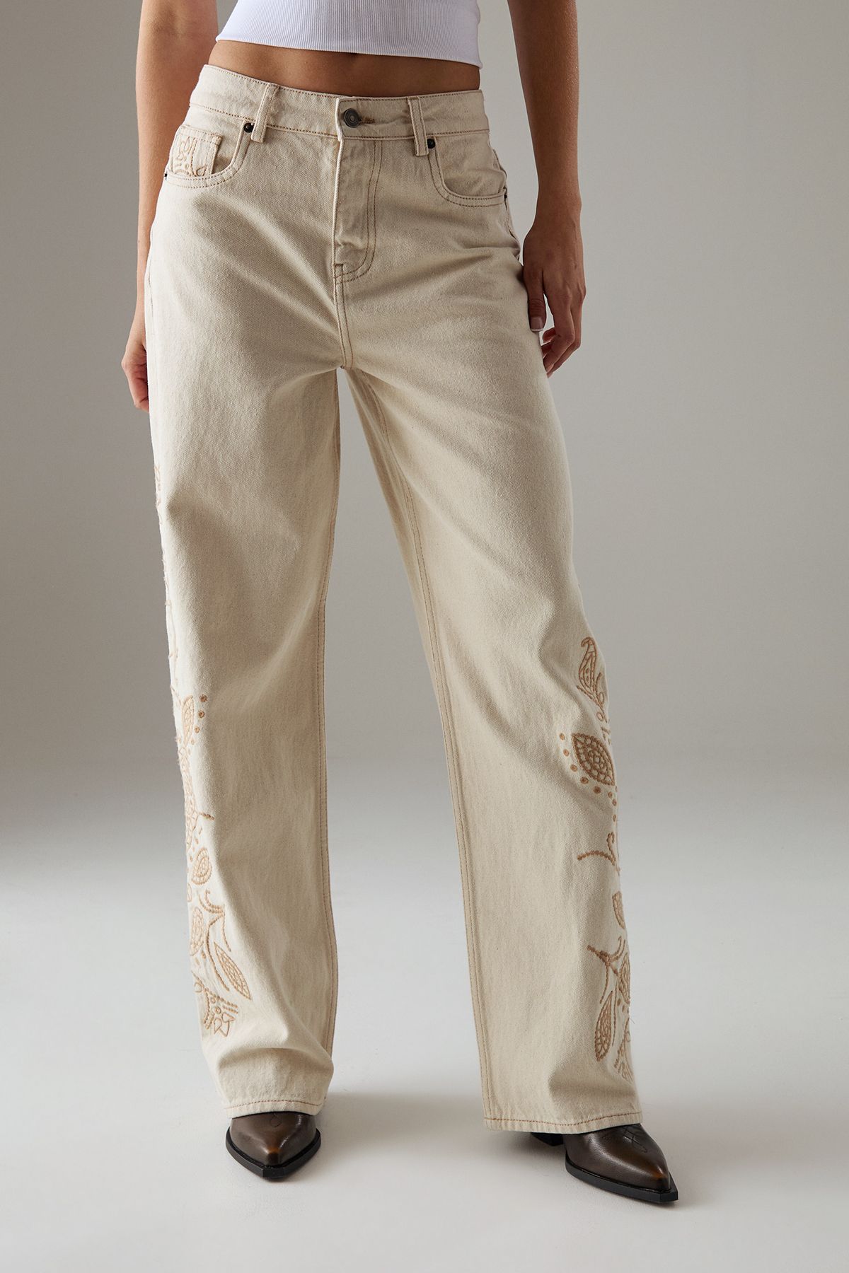 Warehouse Embroidered Denim Dad Jeans