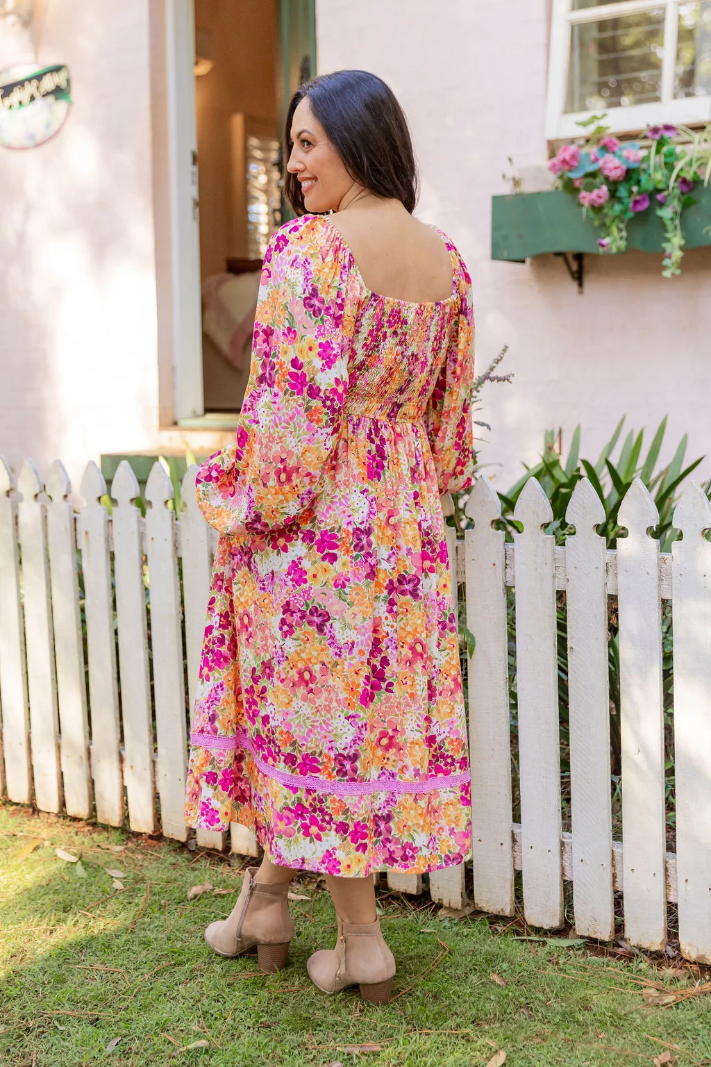Long Sleeve Amberly Dress in Giardino Fall
