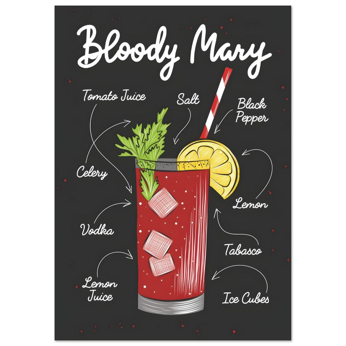 Artfulprints Bloody Mary cocktail – Illustratie  poster A4 21x29.7 cm