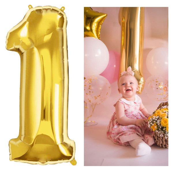 Balon na urodziny cyfra 1 foliowy 40 cm złoty
