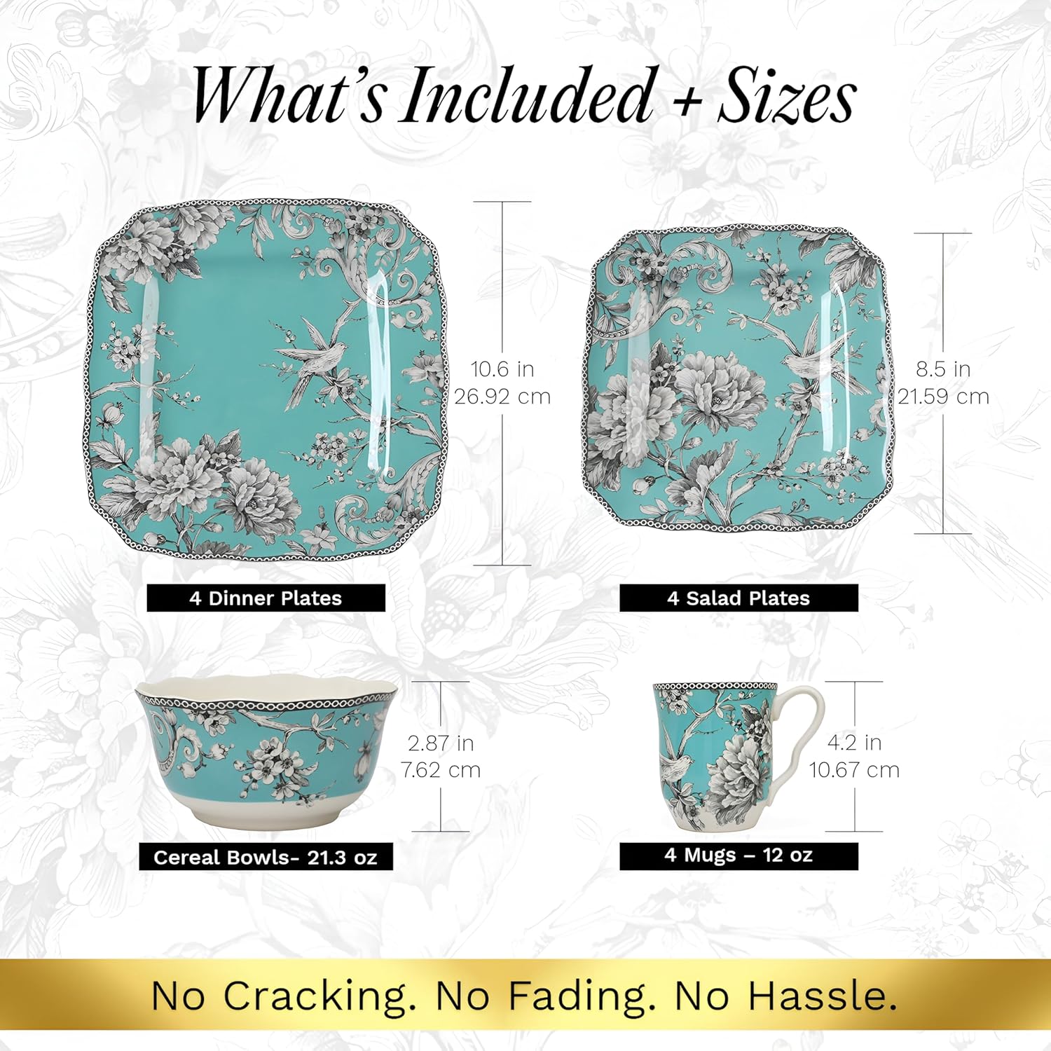 222 Fifth Adelaide Turquoise 16-Piece Porcelain Dinnerware Set | Microwave and Dishwasher Safe Dining Set for 4 | Stackable and Chip-Resistant Plates Bowls and Cups | Gift for Housewarming & Wedding