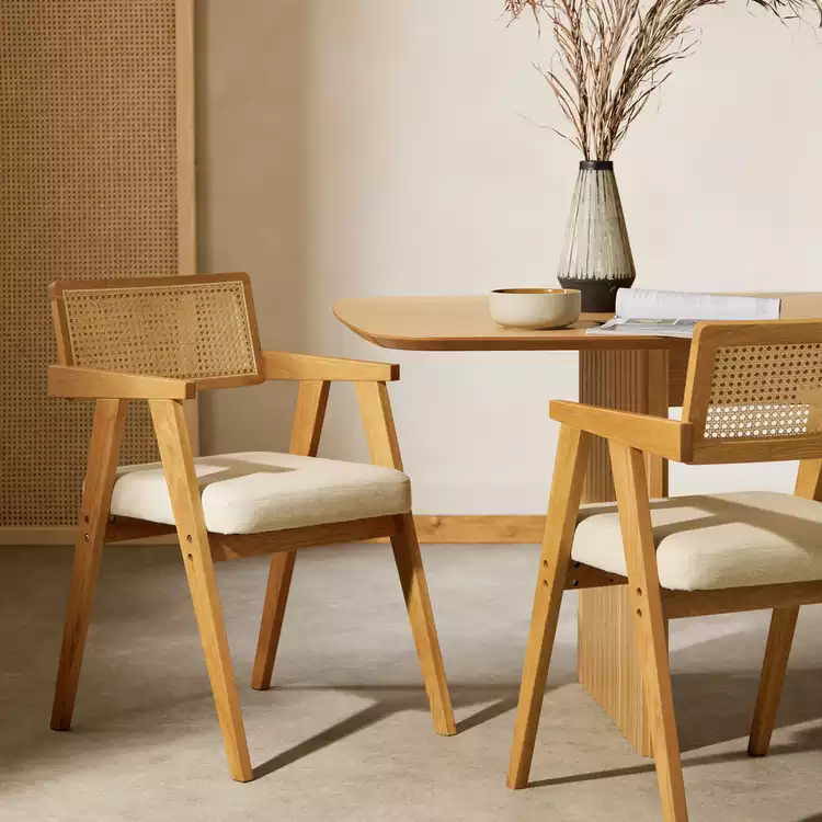 Habitat Cedric Pair of Solid Wood Dining Chairs - Light wood