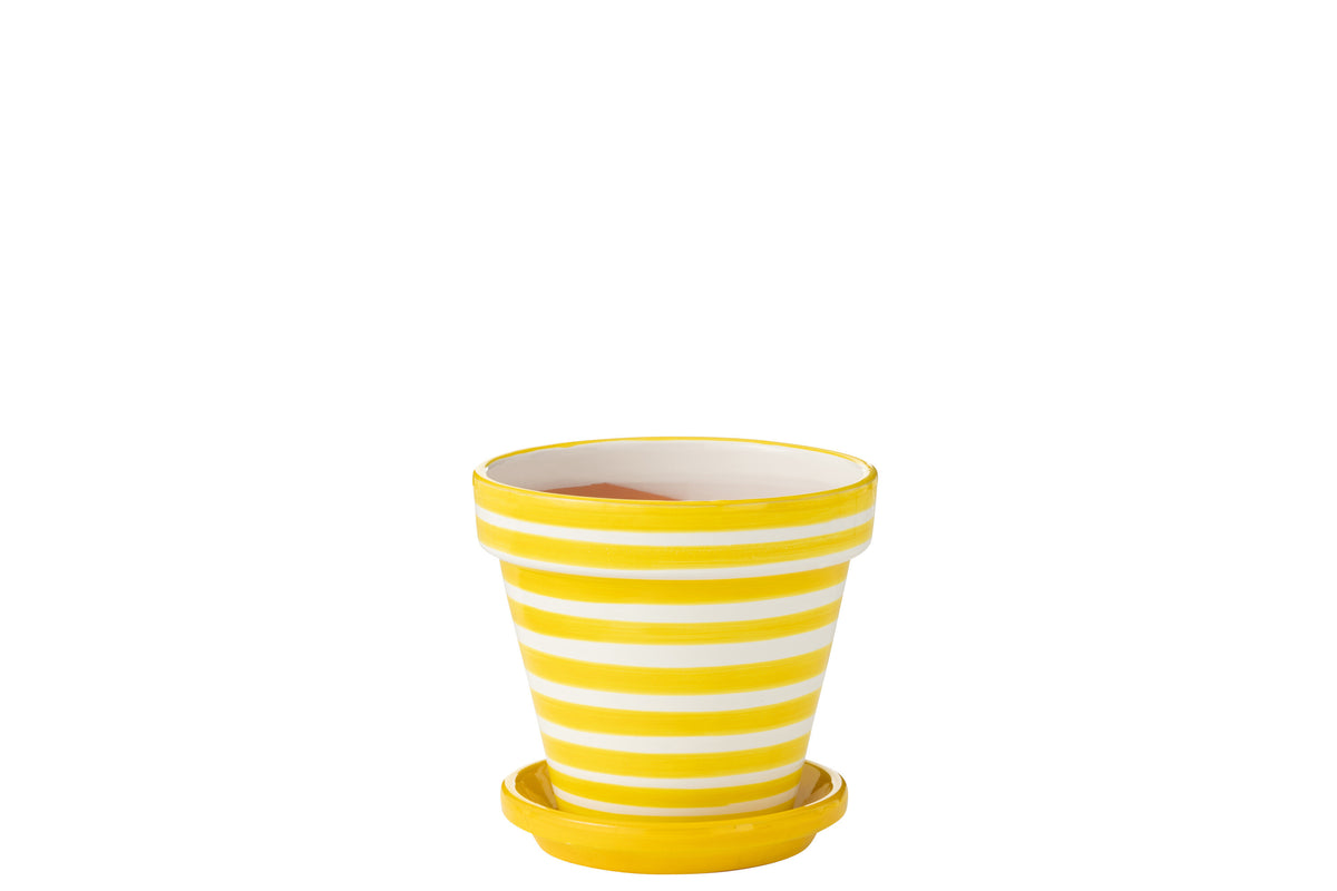 J-Line bloempot Granada Stripes Handmade   Painted - keramiek - geel - medium - Ø 27 cm