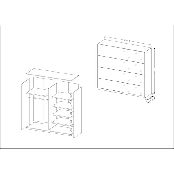 Armoire design 200cm. 2 portes avec miroirs modulables. Couleur blanc mat. Collection EOS