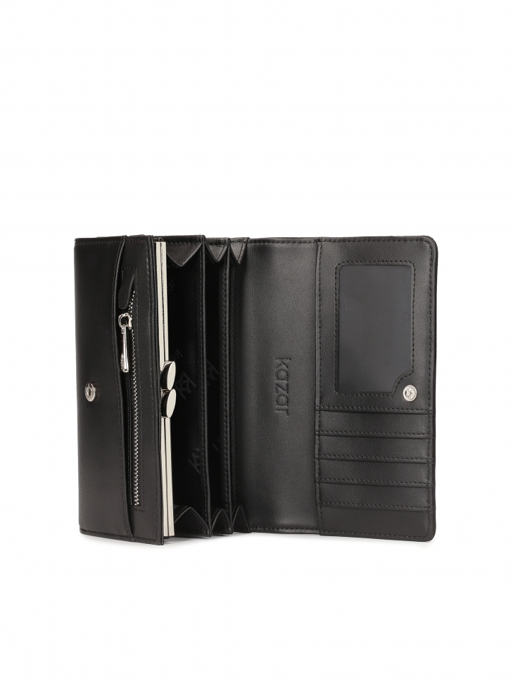 Medium-sized black wallet with rivets on the front