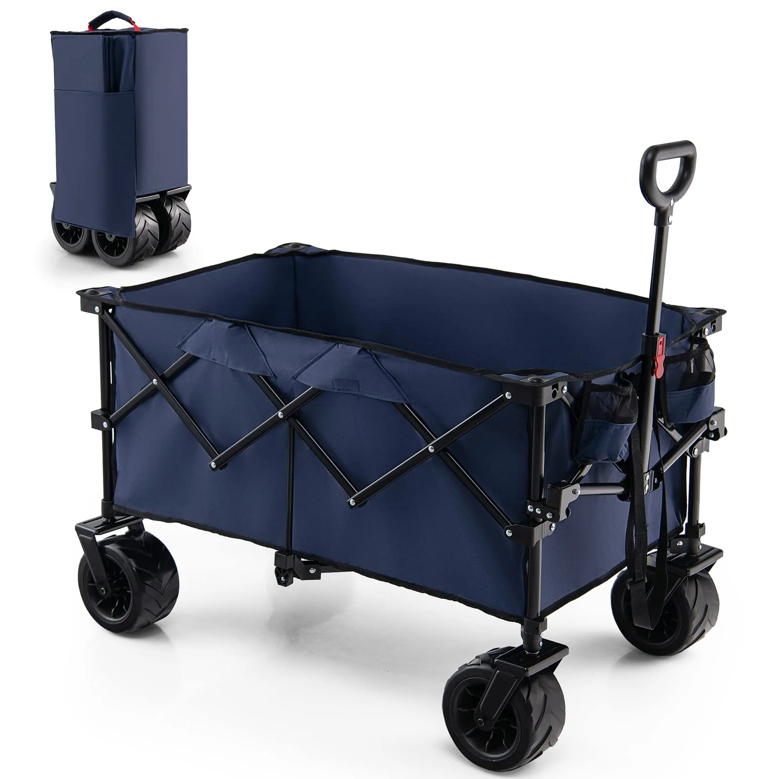 Collapsible Wagon Cart, Foldable Heavy Duty Utility Wagon with Adjustable Handle(Blue)