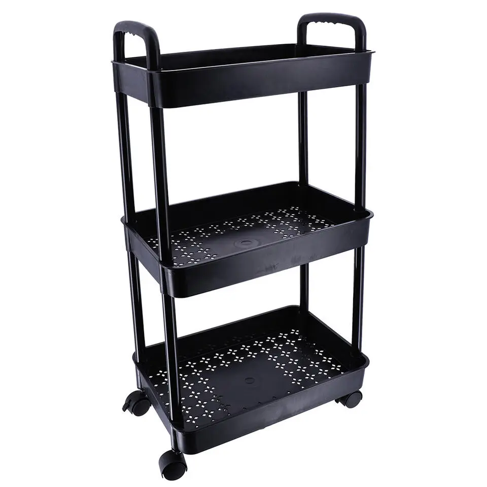 Tendance Keuken/badkamer trolley 3 laags - 38 x 26 x 77cm - zwart