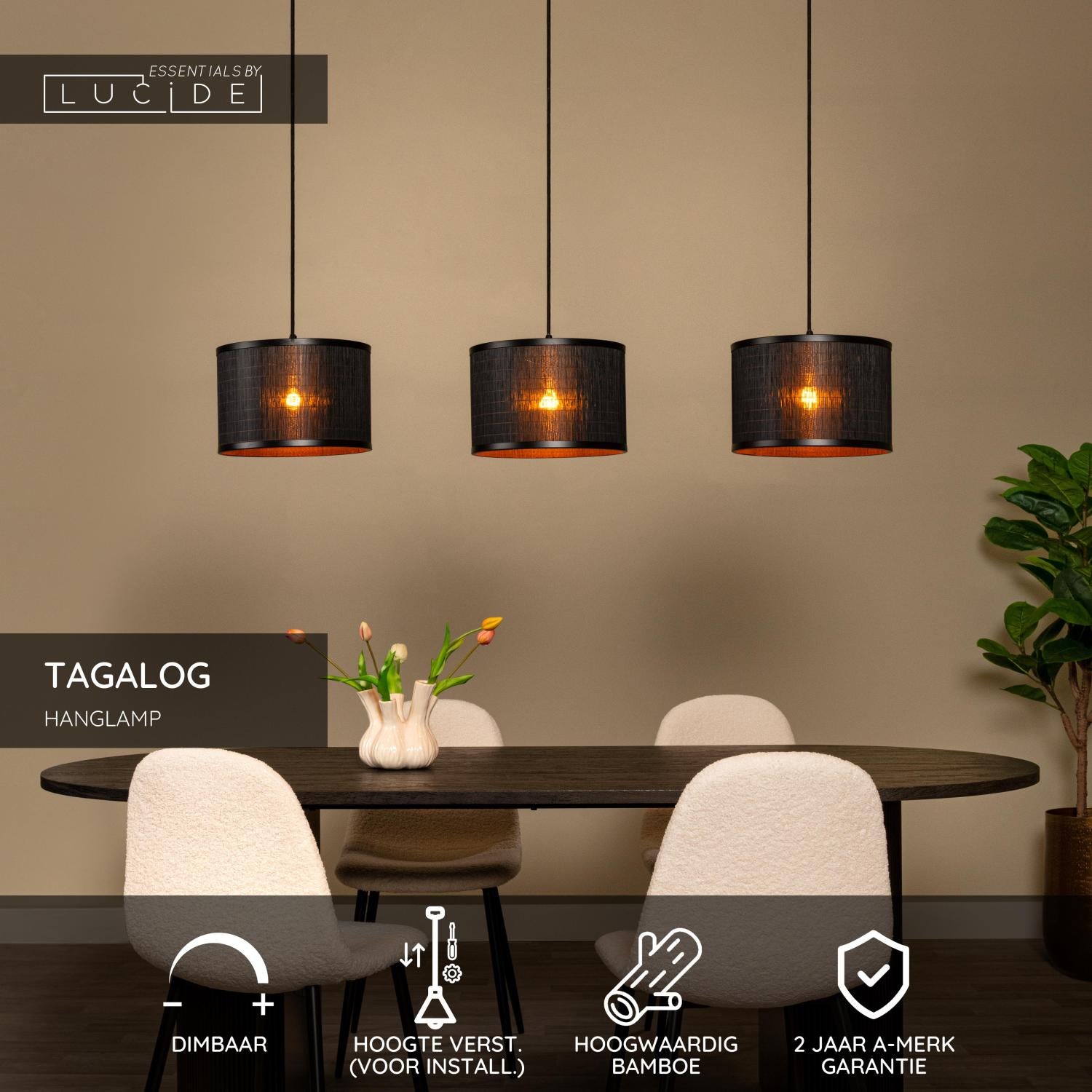 Lucide TAGALOG Hanglamp - Zwart
