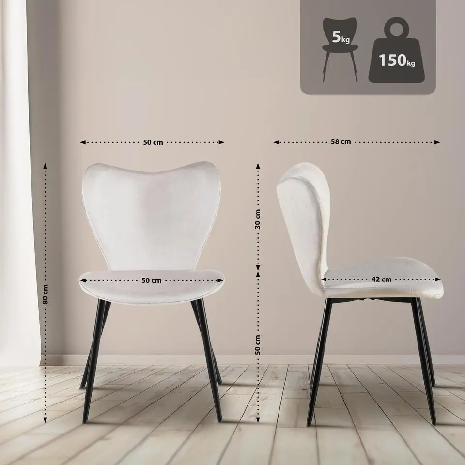 CLP Eetkamerstoel Maika zwart Frame - Fluweel - grijs