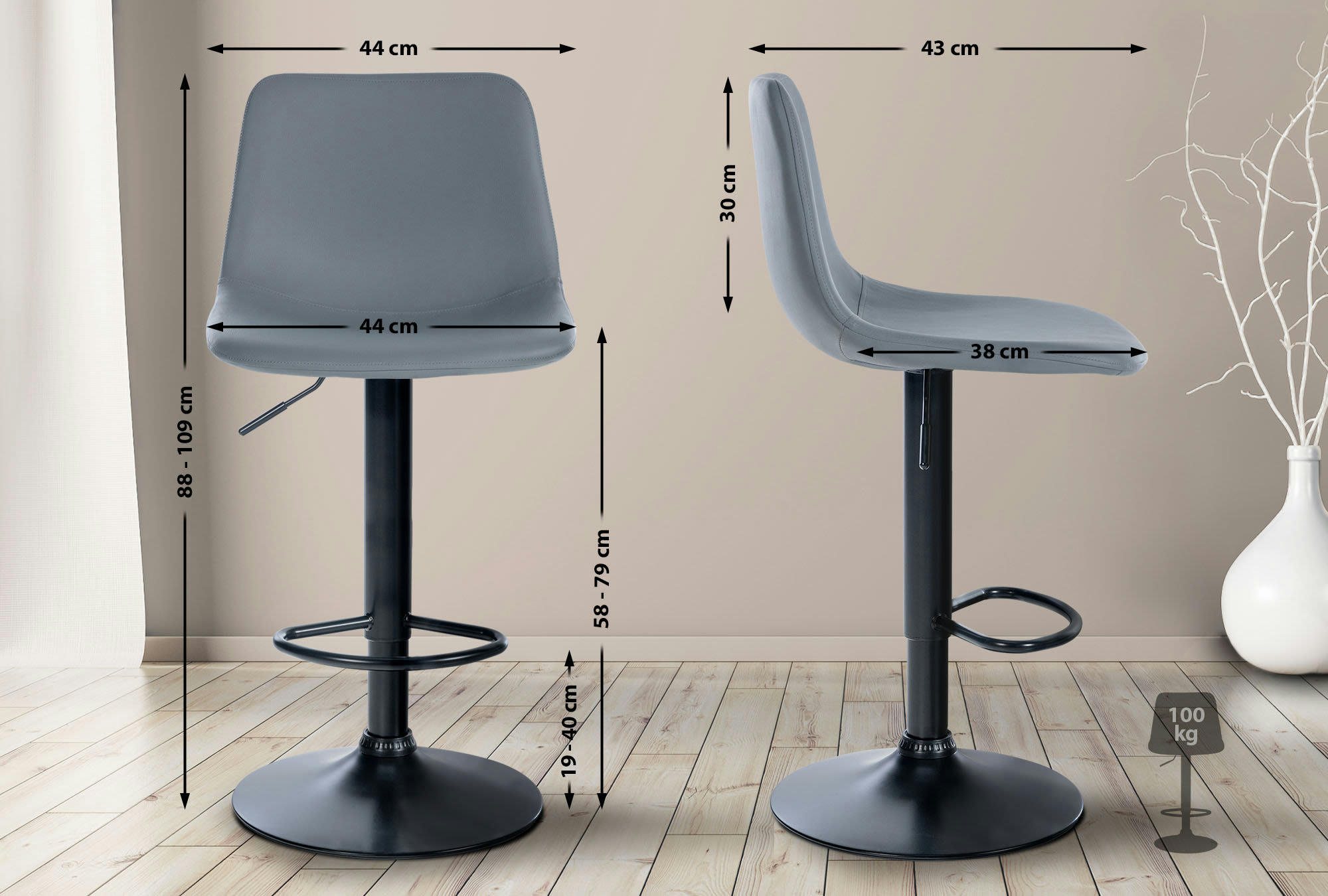 DIVO - Tabouret de bar similicuir ajustable pivotant similicuir Gris