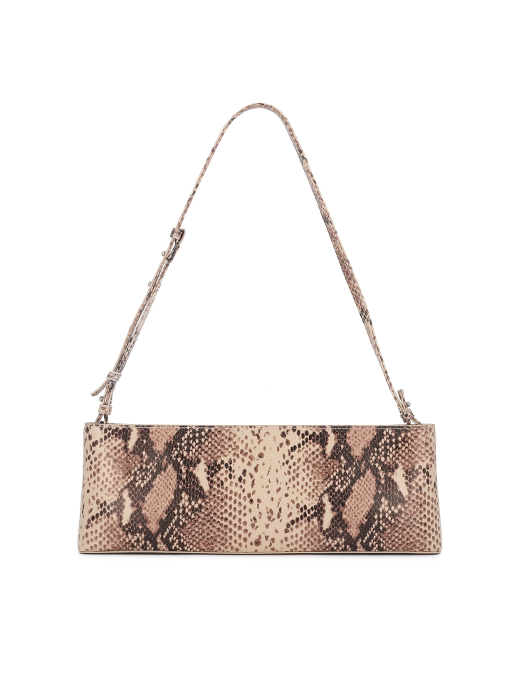 Snakeskin pattern embossed leather handbag