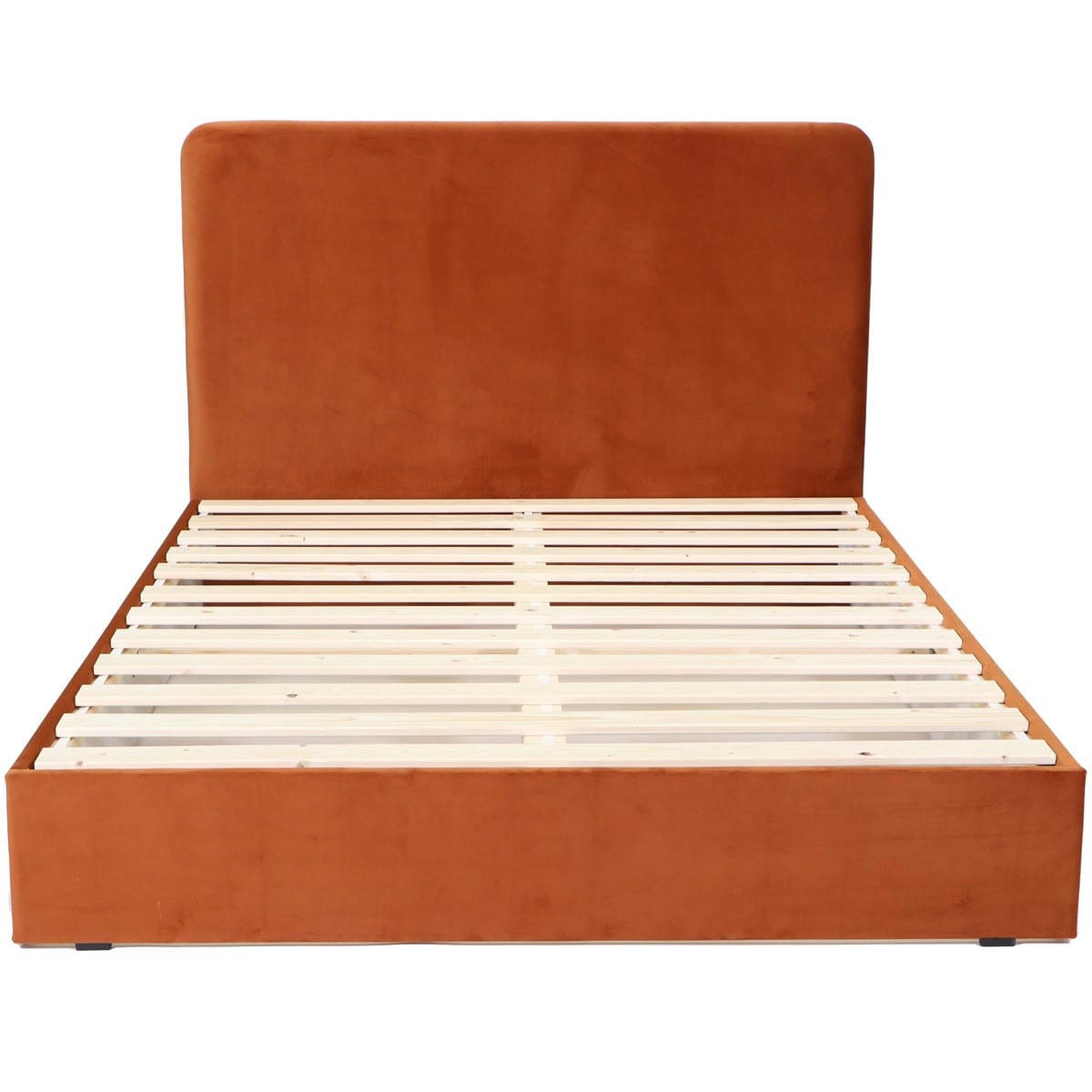 ENSEMBLE ENZO - Lit 140 x 190 en velours rouille + tête de lit et sommier