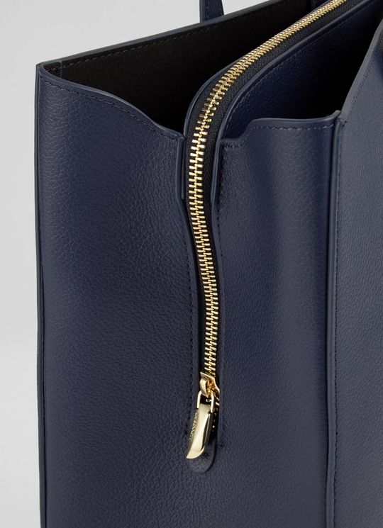 Olivia Navy Grained Leather Oloid Tote Bag