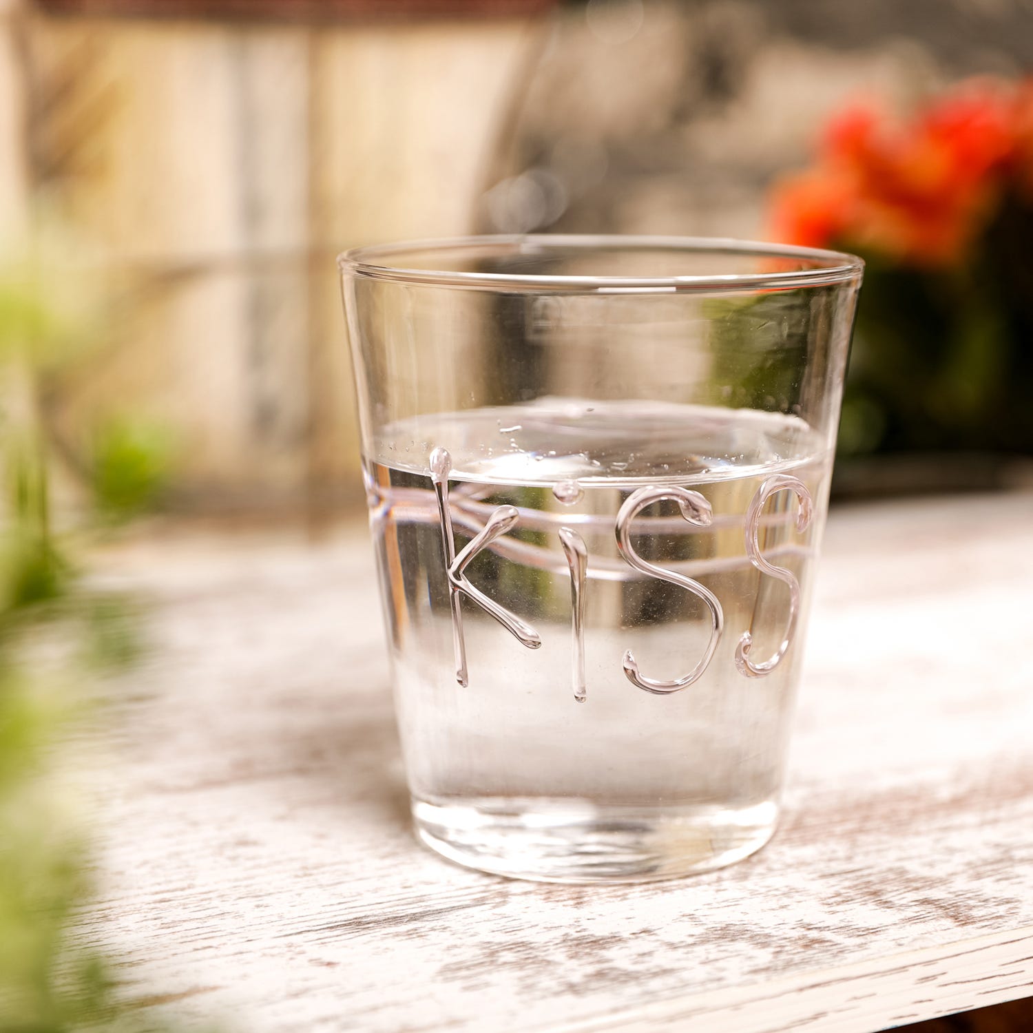 Bicchiere decoro Kiss in vetro borosilicato, 380 ml