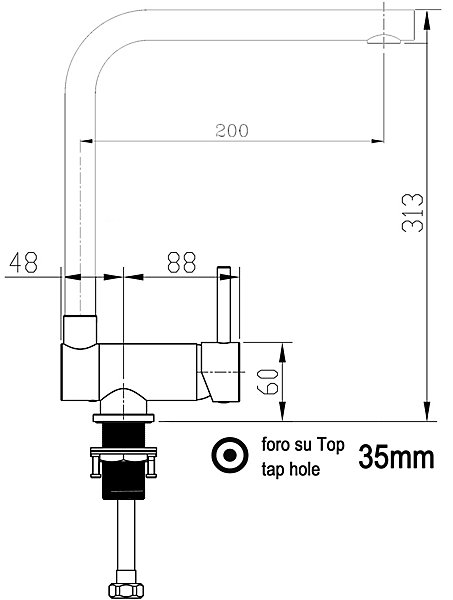 Mitigeur de cuisine Rabattable Sous Fenêtre 6 cm Chromé Robinet Bec Quartz Blanc Pivotant